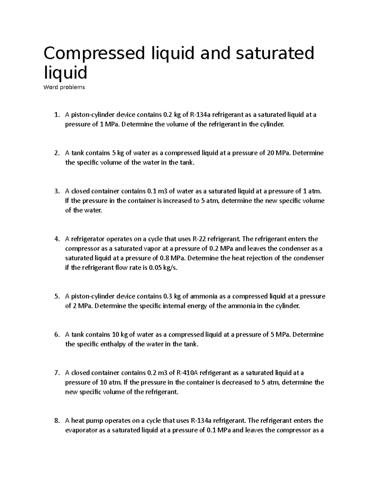 Compressed liquid and saturated liquid - Compressed liquid and ...