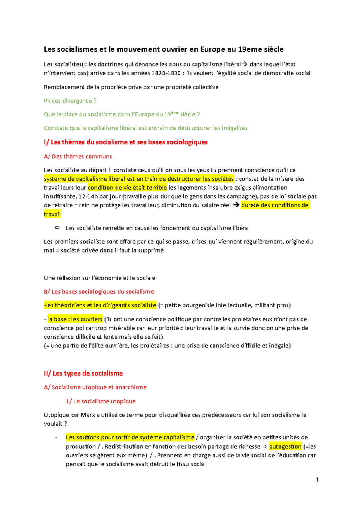 Histoire contemporaine Les socialismes et le mouvement ouvrier en