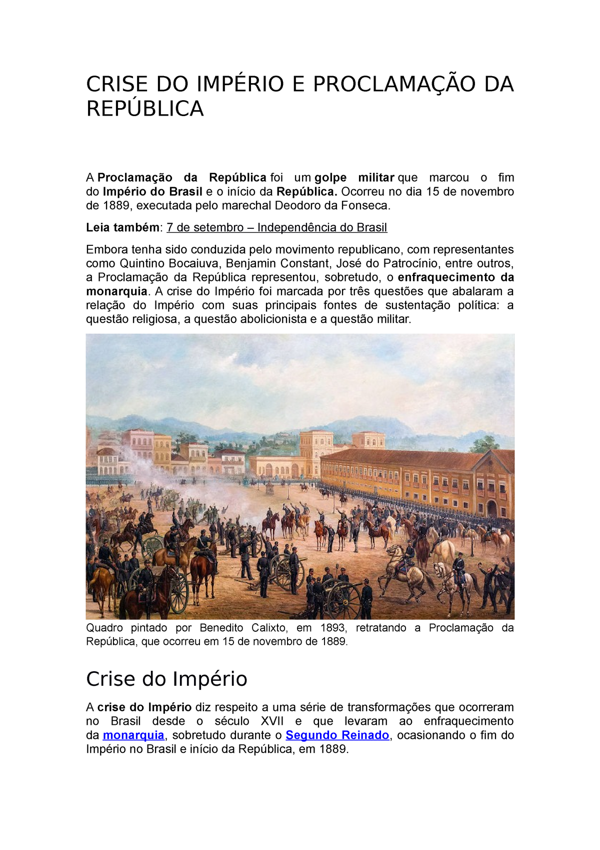 O Brasil de 1889 no quadro A proclamação da República de Benedito Calixto  