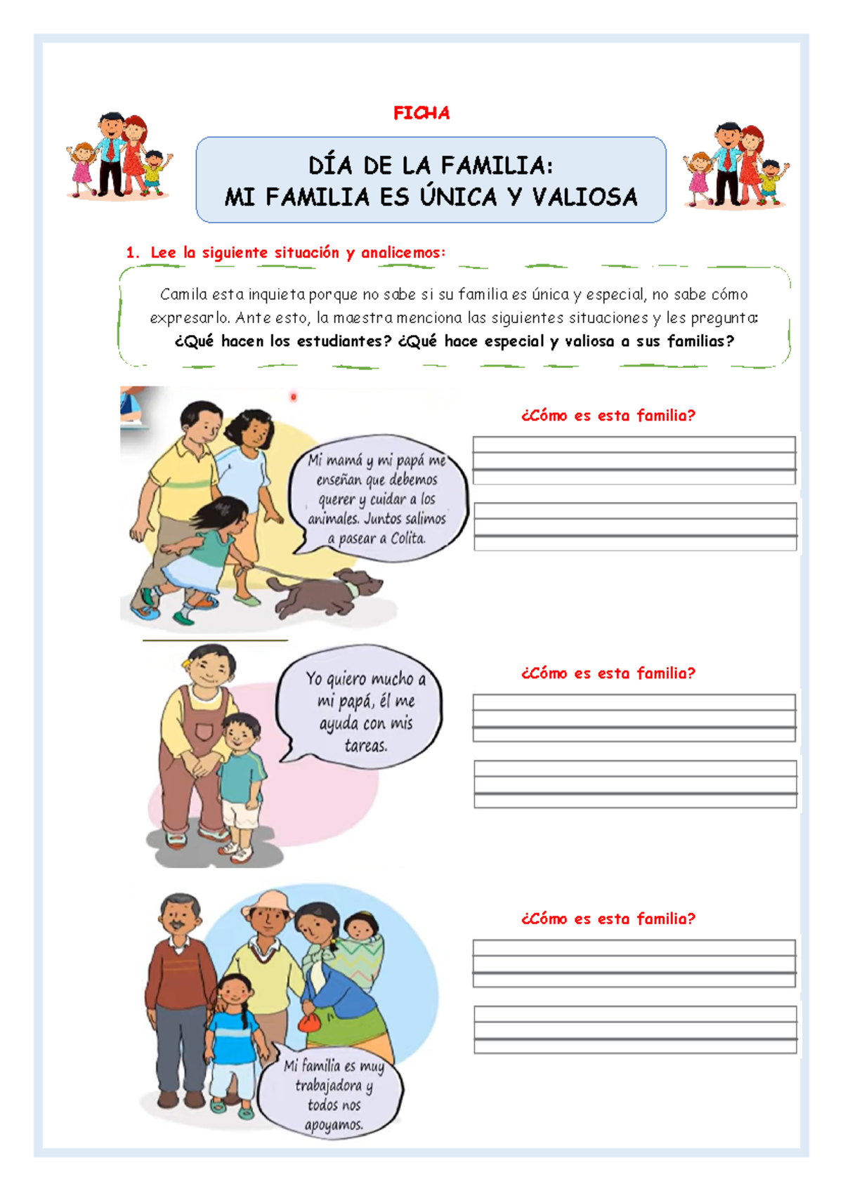 Ficha DÍA DE LA Familia 933623393 PROF Yessenia - FICHA 1. Lee la ...
