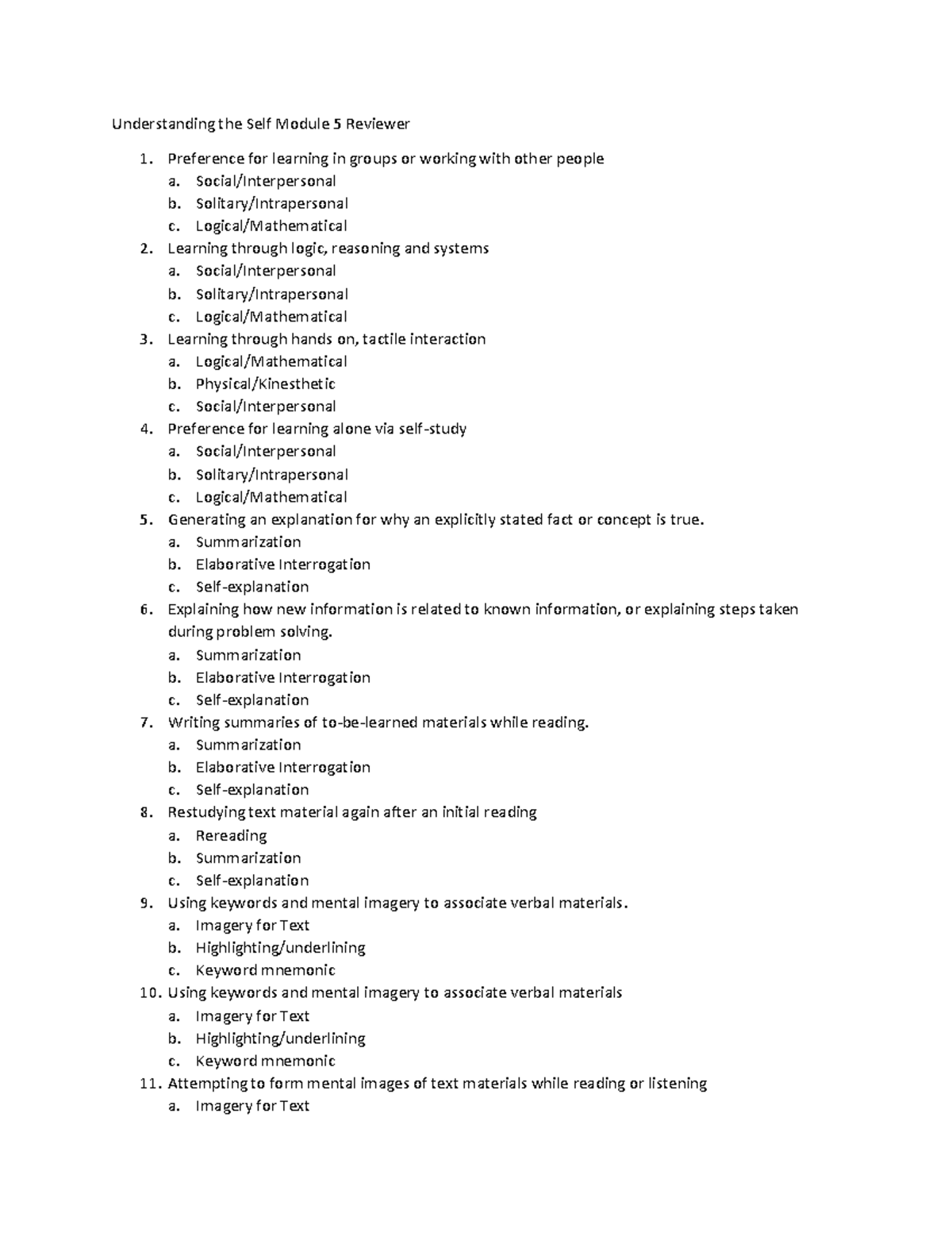 Understanding the self module 5 reviewer understanding the self