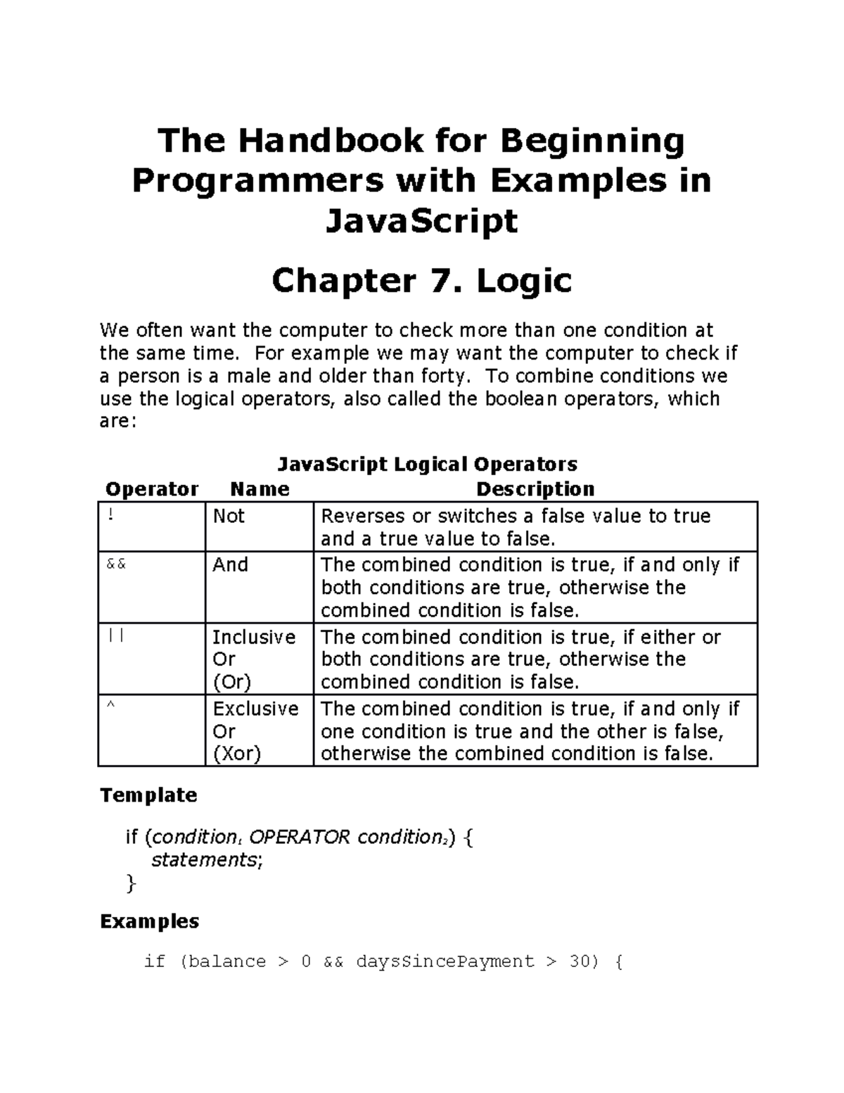 Chapter 7. Logic - HTML - The Handbook for Beginning Programmers with ...