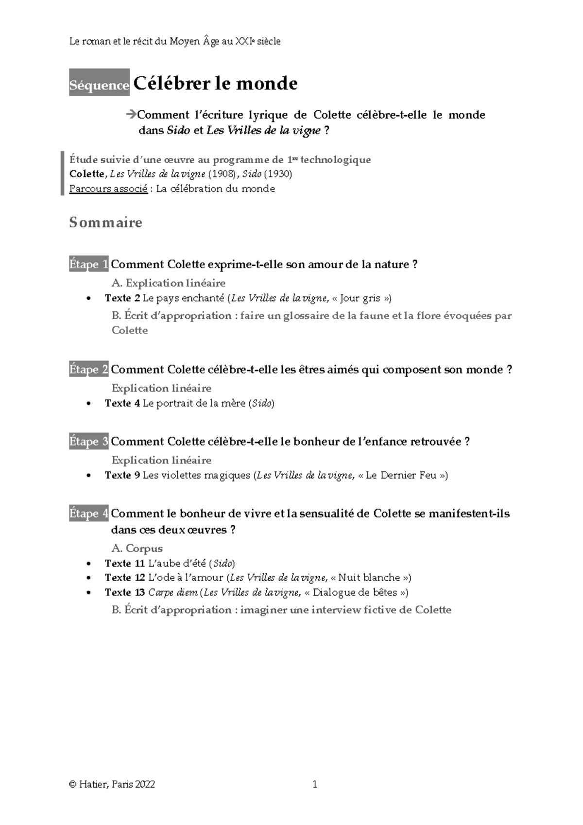 exemple dissertation colette