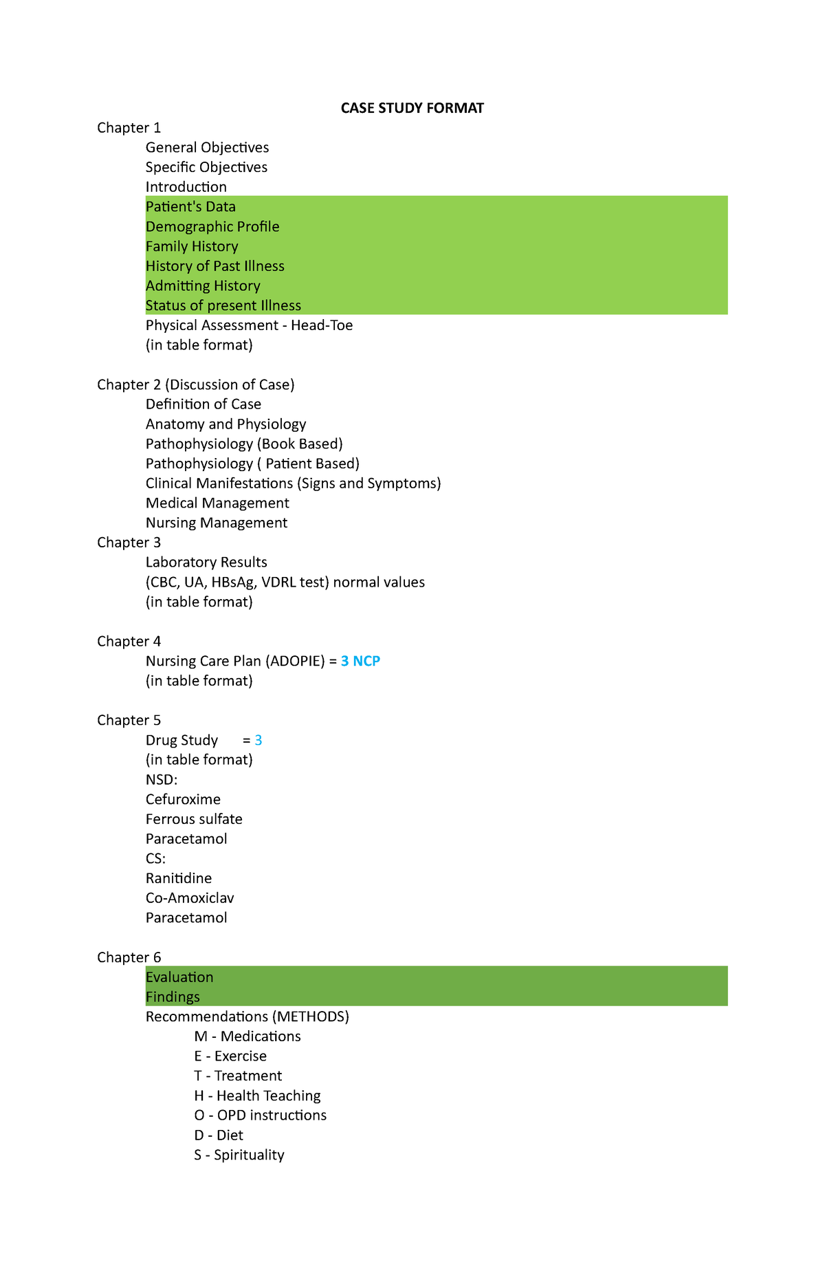 general objectives case study nursing example