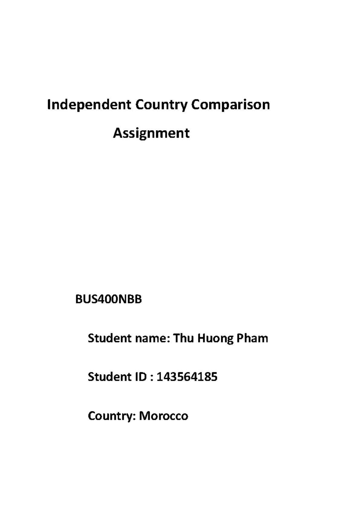BUS project - Independent Country Comparison Assignment BUS400NBB ...