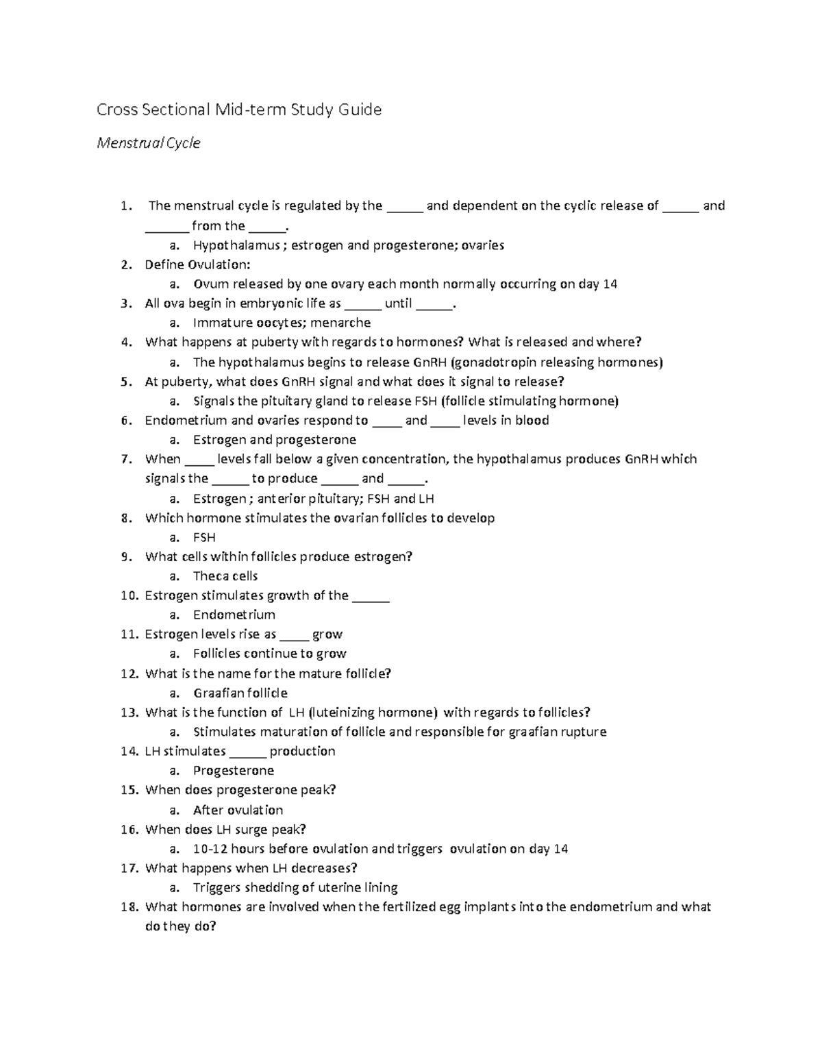 Cross Sectional II - Mid Term Study Guide - Cross Sectional Mid-term ...