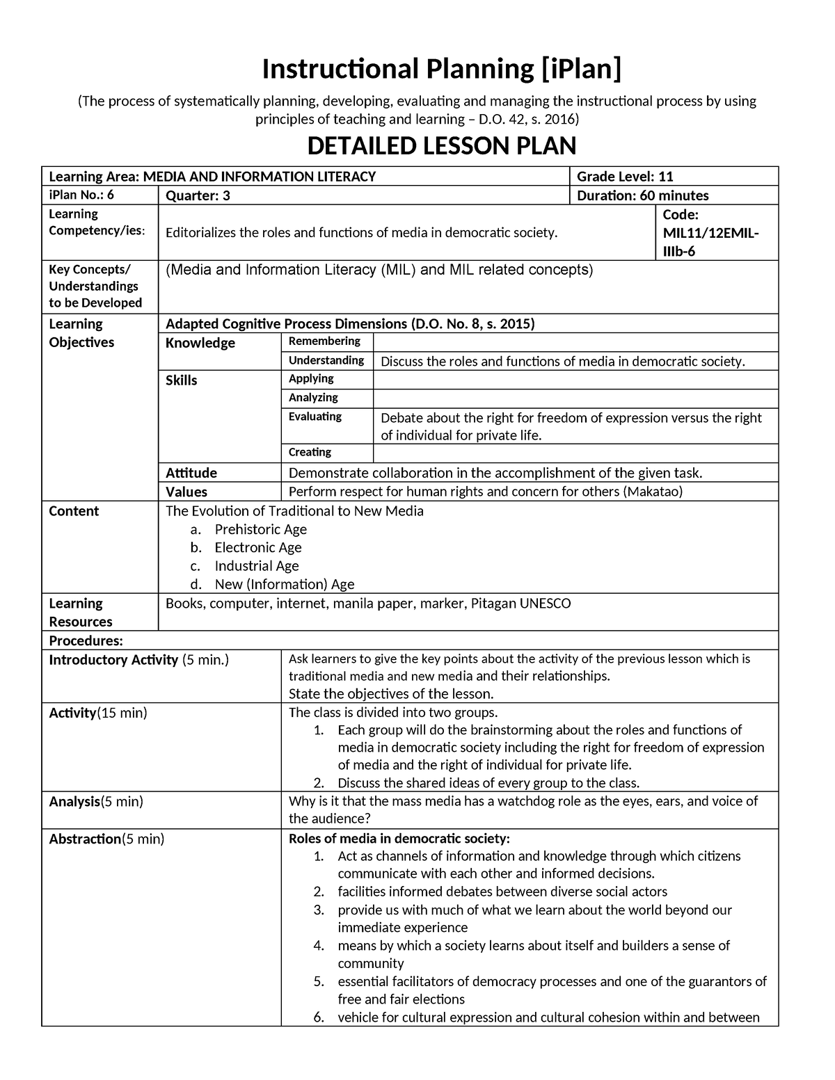 MILQ3 LC6 - MIL - Instructional Planning [iPlan] (The process of ...