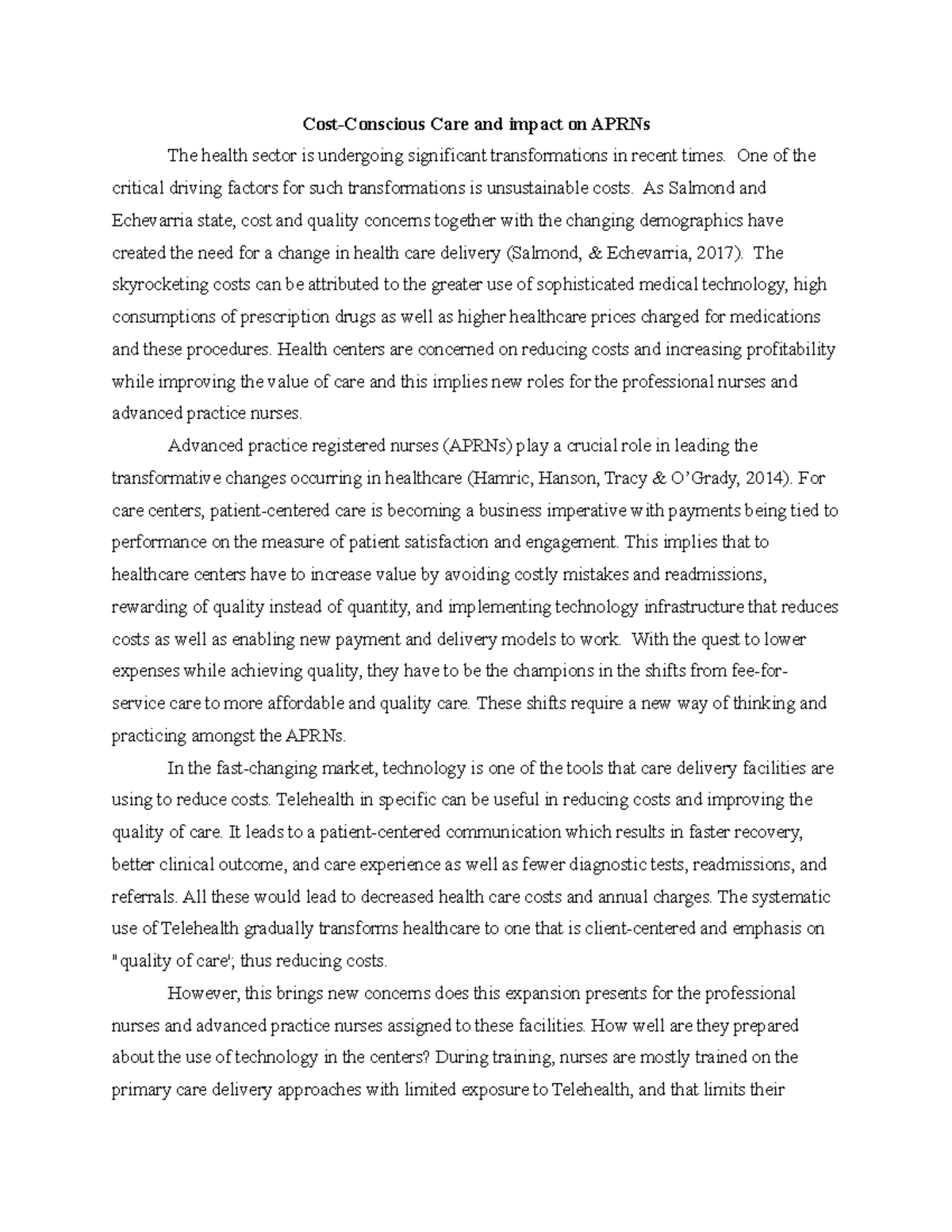 CostConscious Care and impact on APRNs Care and impact on APRNs The