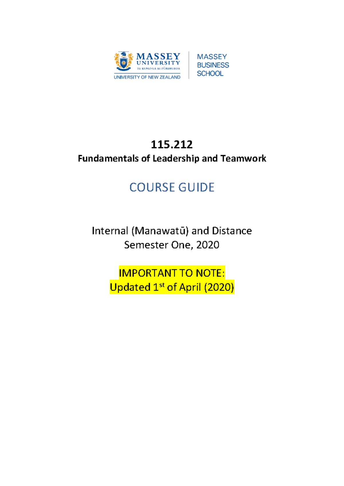 115.212 Course Guide (revised 1st of April, 2020) - 115. Fundamentals ...