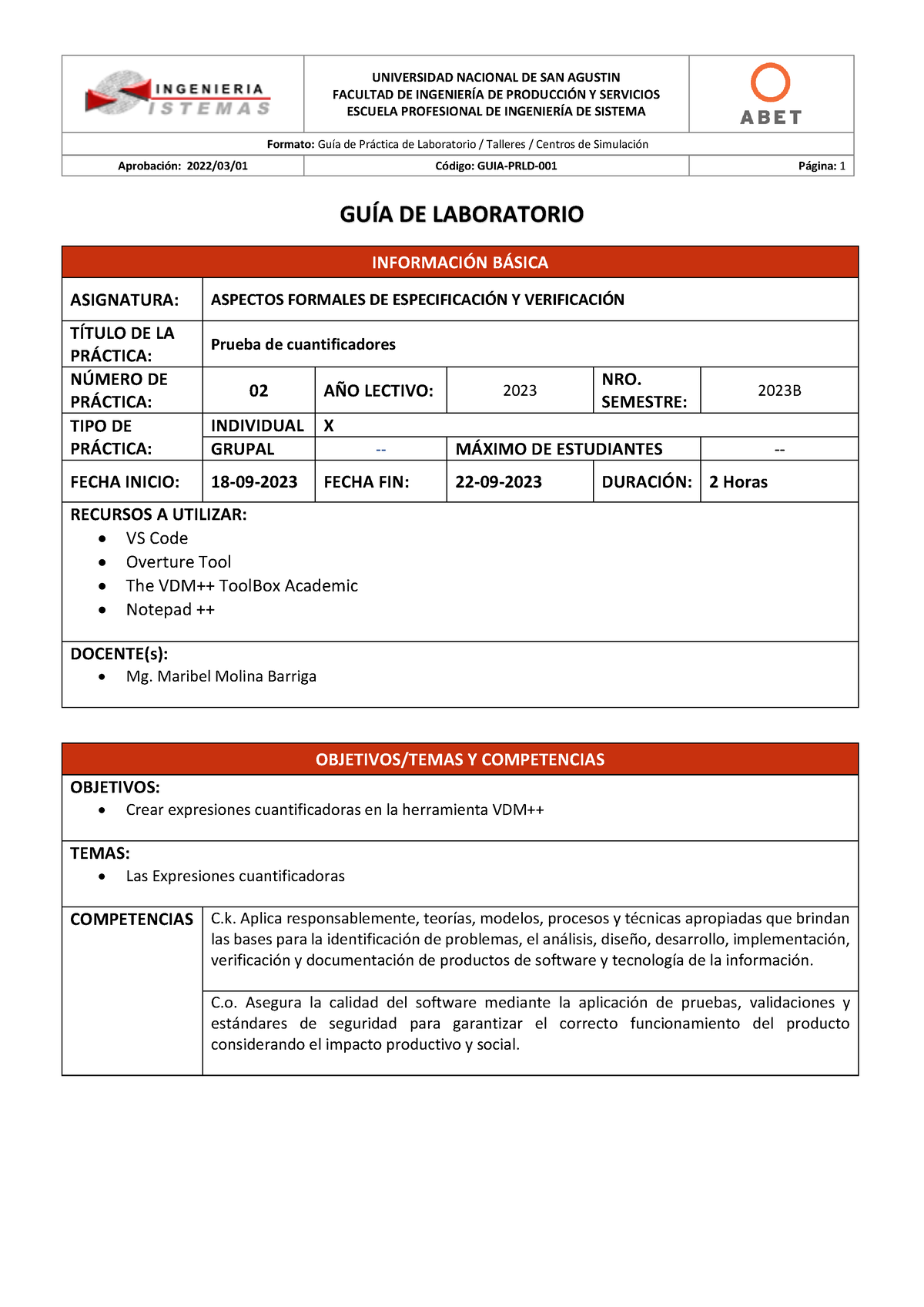 CONT1 2023B Aspectos Formales De Verificación Y Especificación LAB02 ...