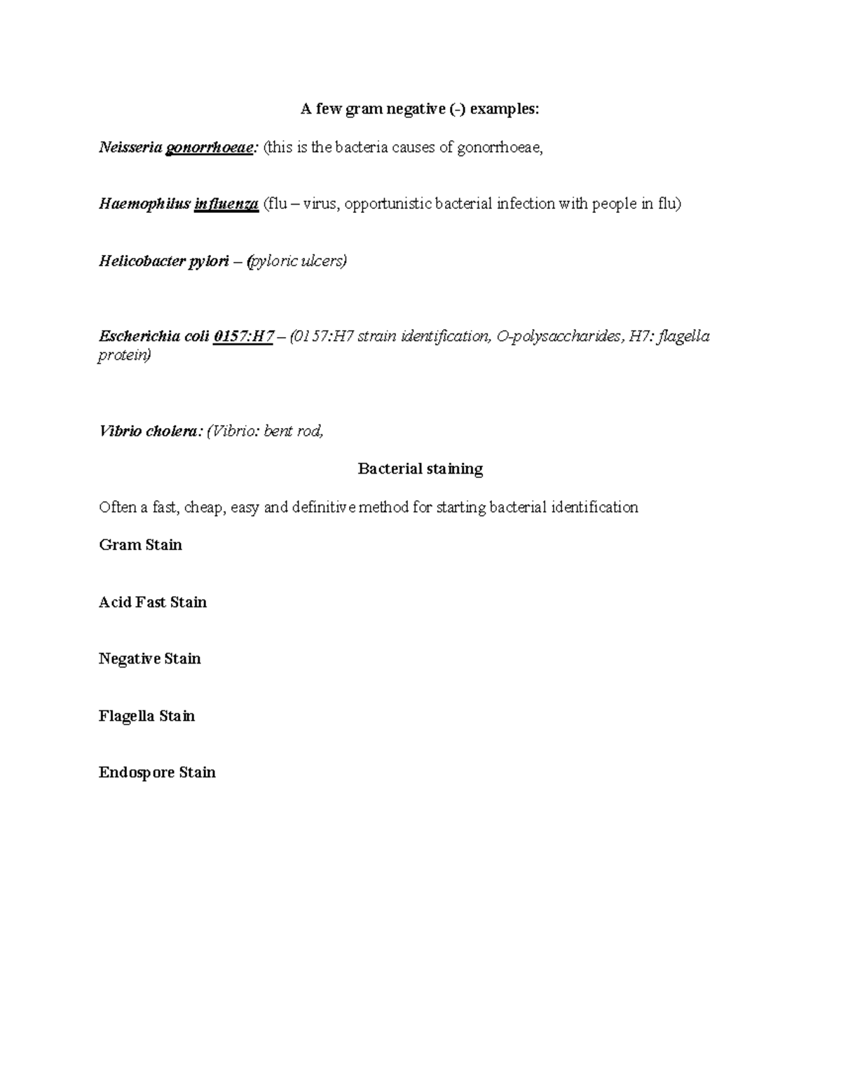 Gram negative and gram positive exam ples - A few gram negative ...