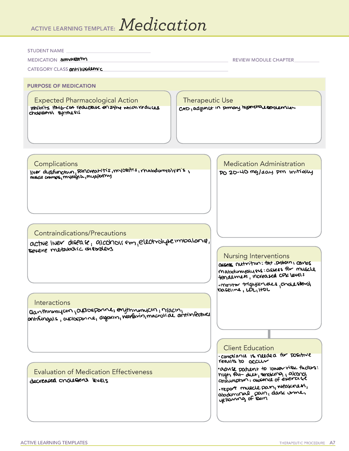 Med template simvastatin ACTIVE LEARNING TEMPLATES THERAPEUTIC