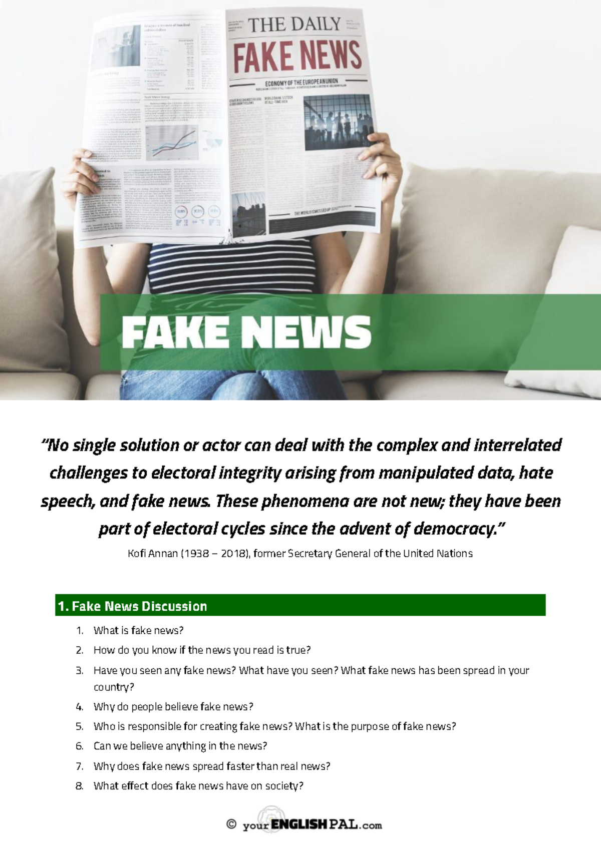 Your English Pal ESL Lesson Plan Fake News v2 - “No single solution or ...