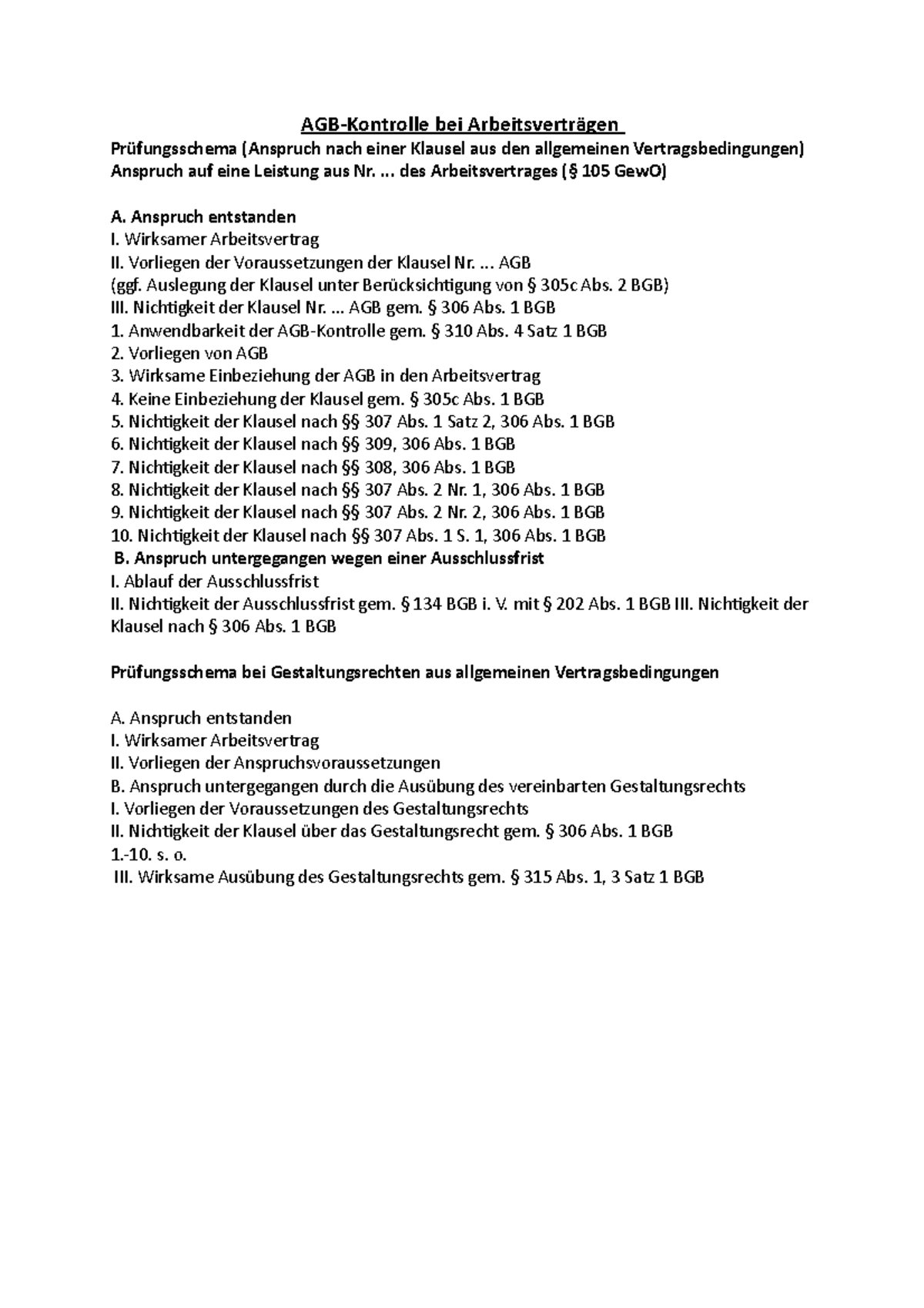 AGB-Kontrolle bei Arbeitsverträgen - AGB-Kontrolle bei Arbeitsverträgen ...