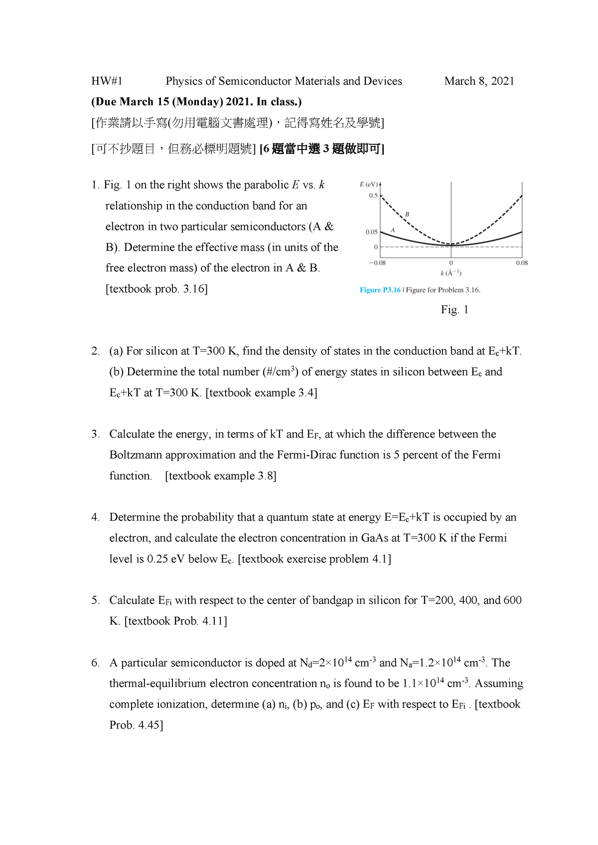 Hw Of Semiconductor Devices Course - Hw#1 Physics Of Semiconductor 