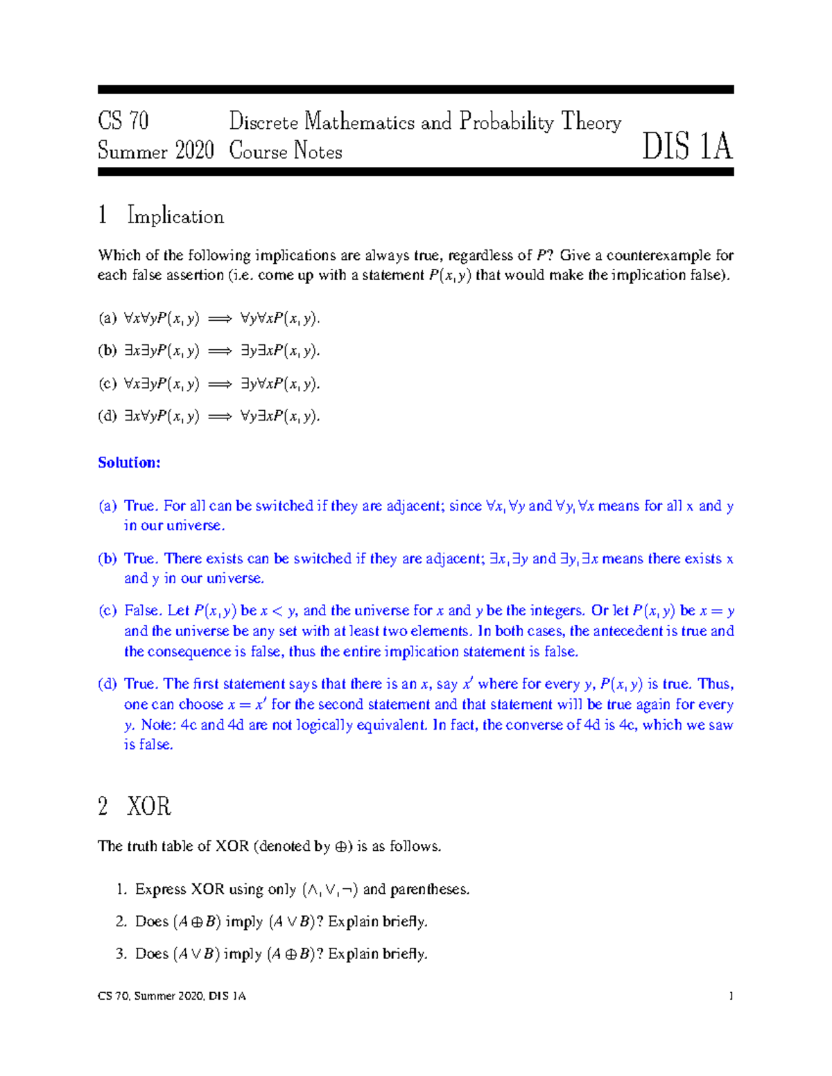 Dis1A-sol - Discussion Worksheet for guided example - CS 70 Discrete ...