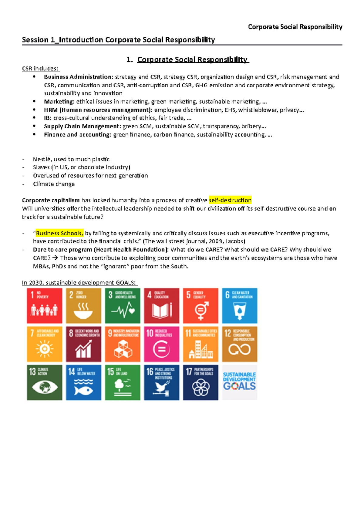 01- Session CSR - Cours 1 - Corporate Social Responsibility Session 1 ...