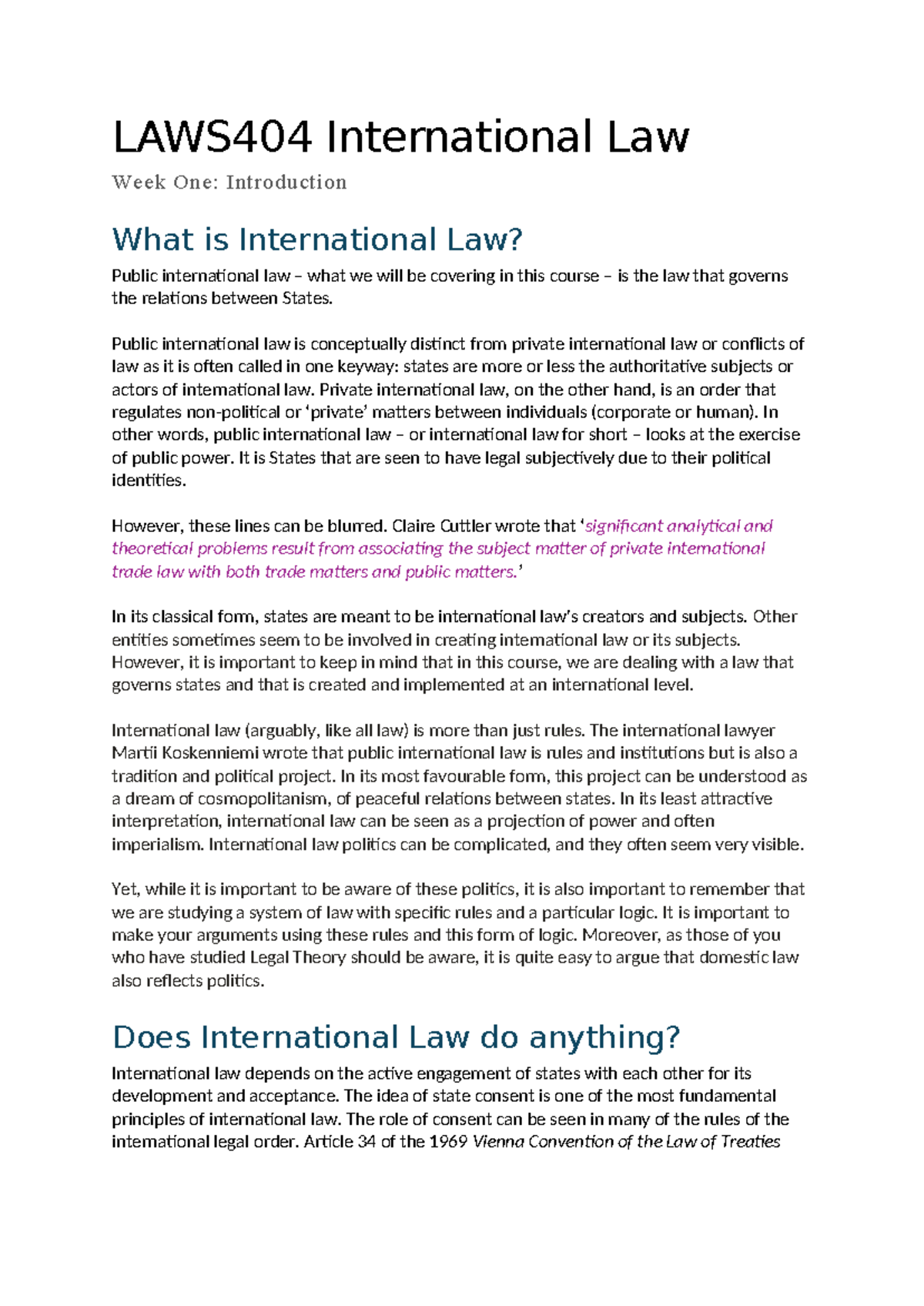 Week 1 Introduction - LAWS404 International Law Week One: Introduction ...