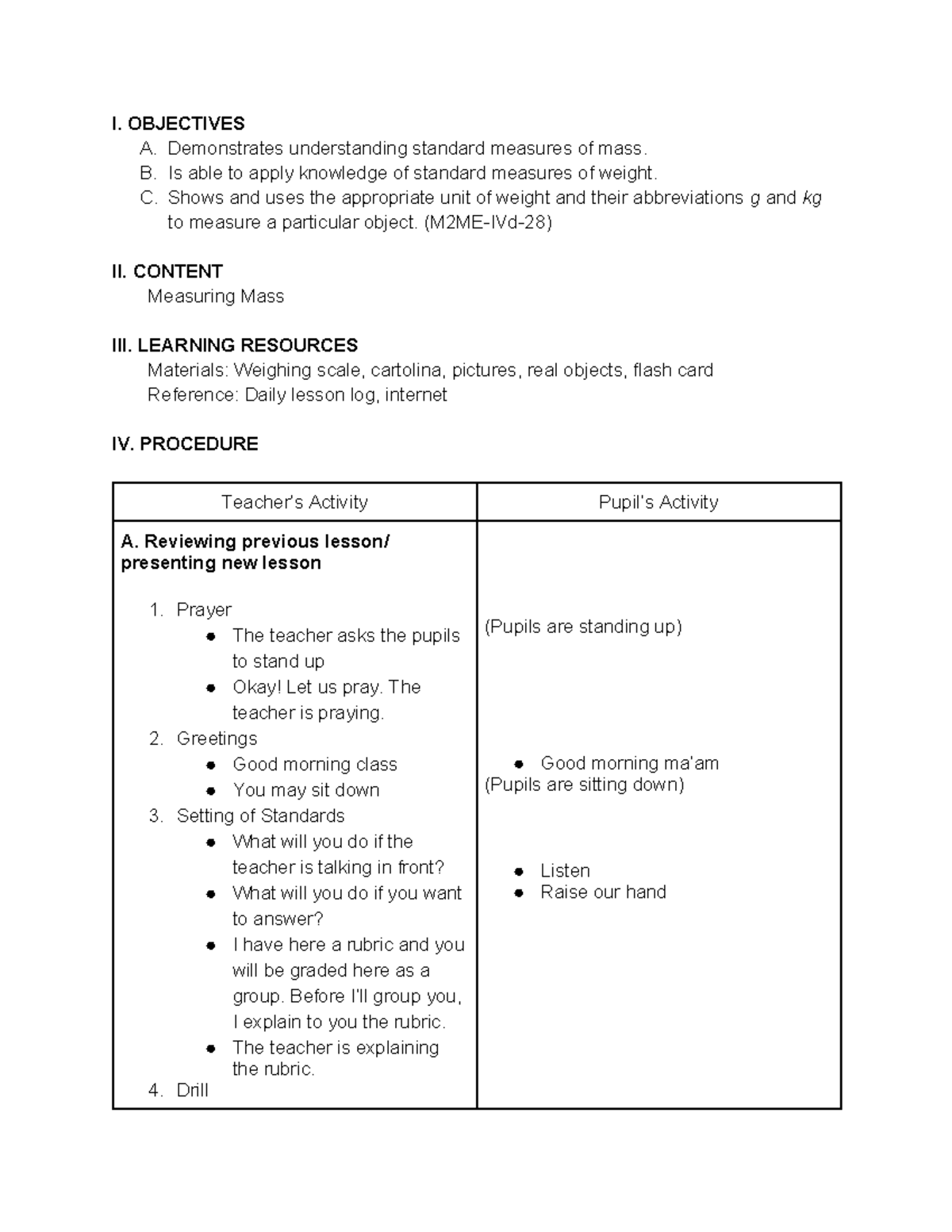 Lesson Plan Scratch - I. OBJECTIVES A. Demonstrates understanding ...