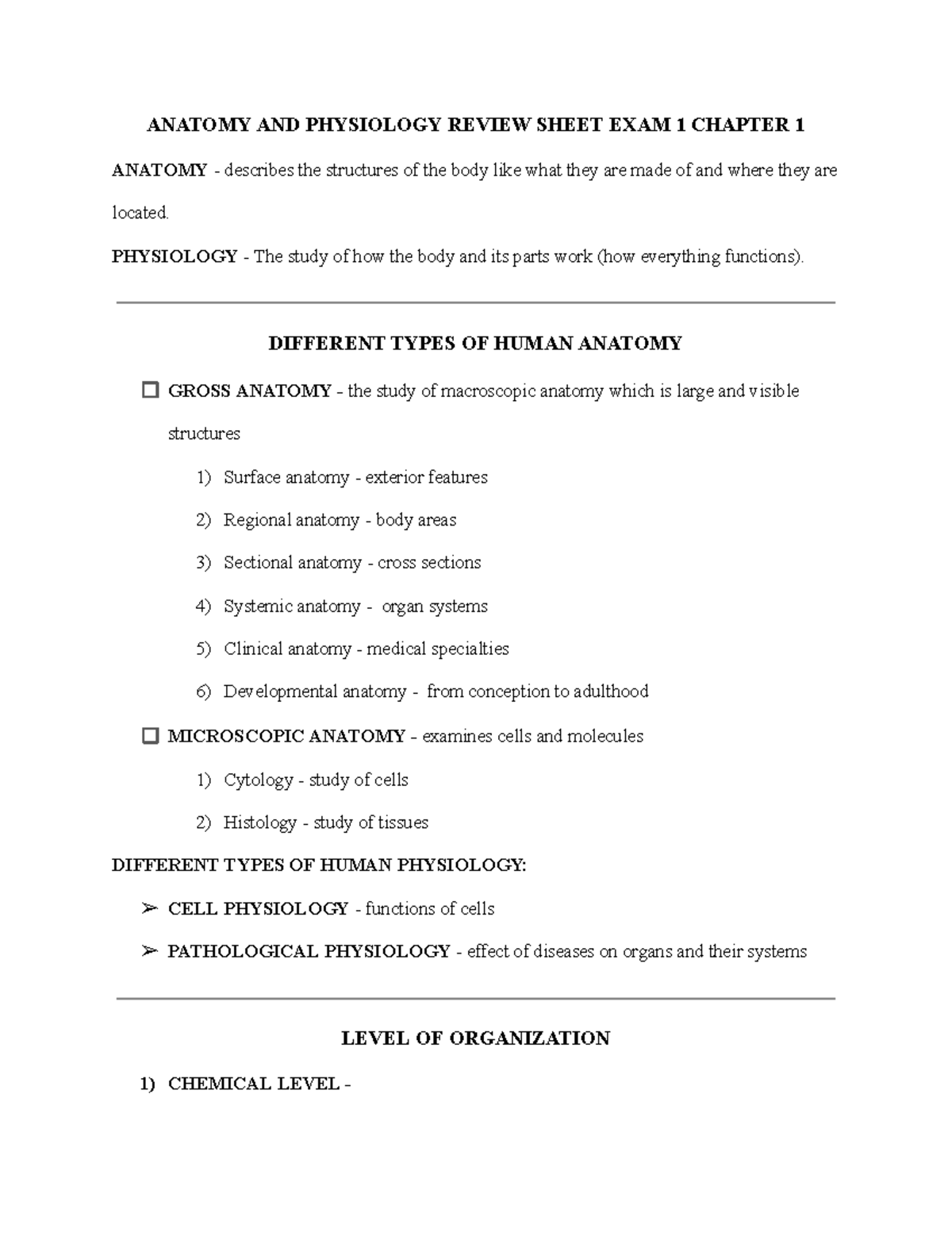 Review Sheet EXAM 1 Biology - ANATOMY AND PHYSIOLOGY REVIEW SHEET EXAM ...
