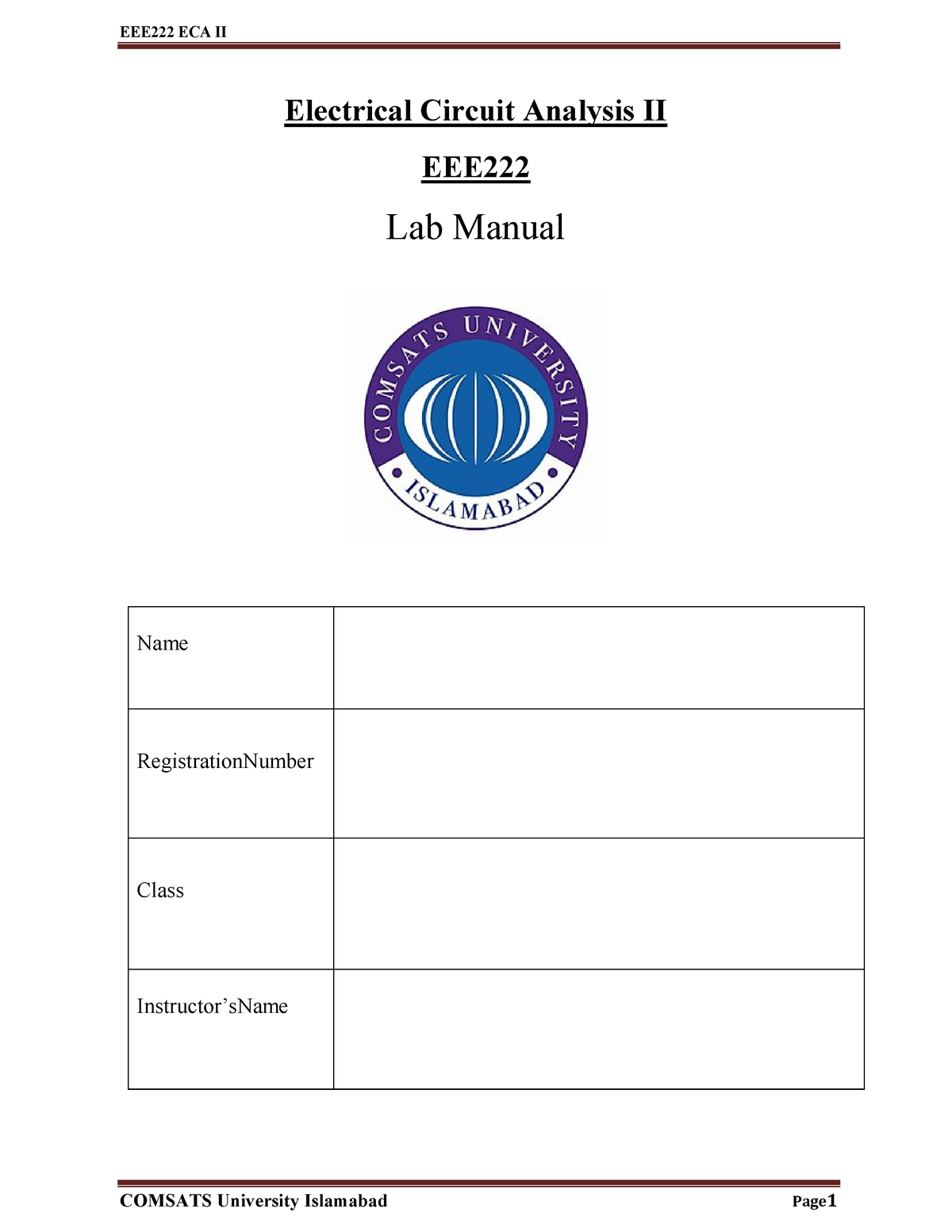 Electric Circuit Analysis-II Lab Manual Version 3 EEE-222 - EEE222 ECA ...