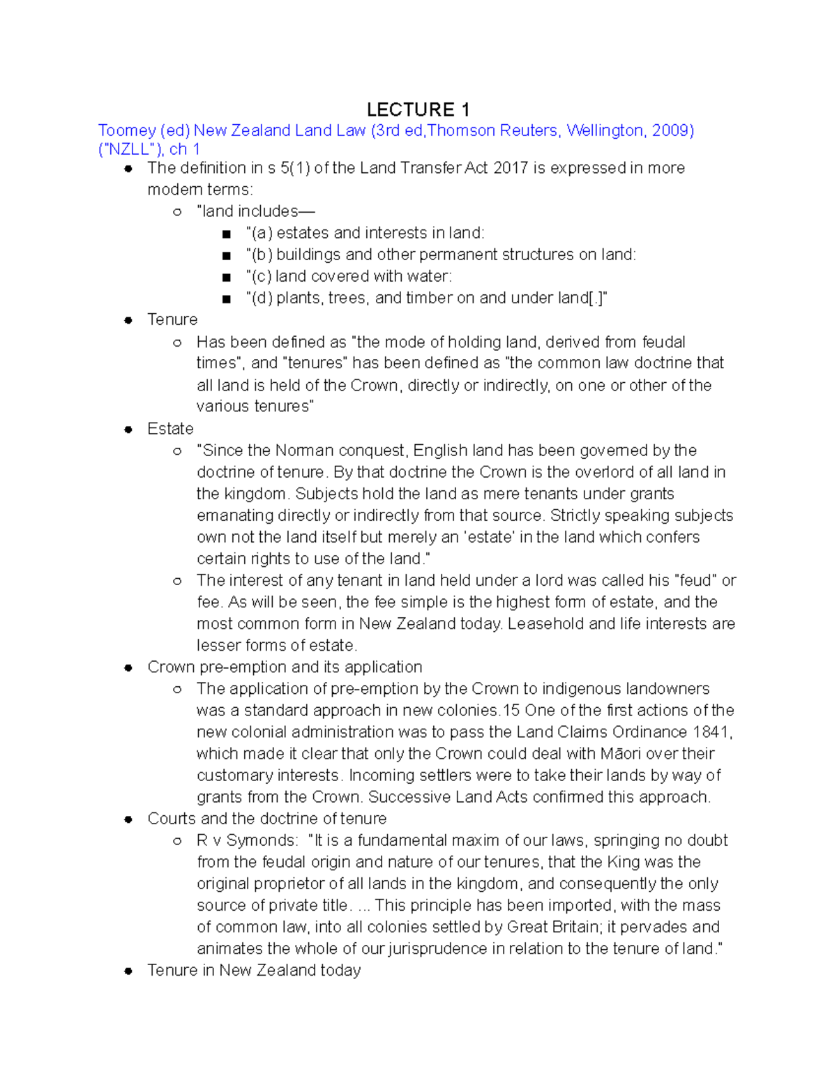 604 Readings LECTURE 1 Toomey (ed) New Zealand Land Law (3rd ed
