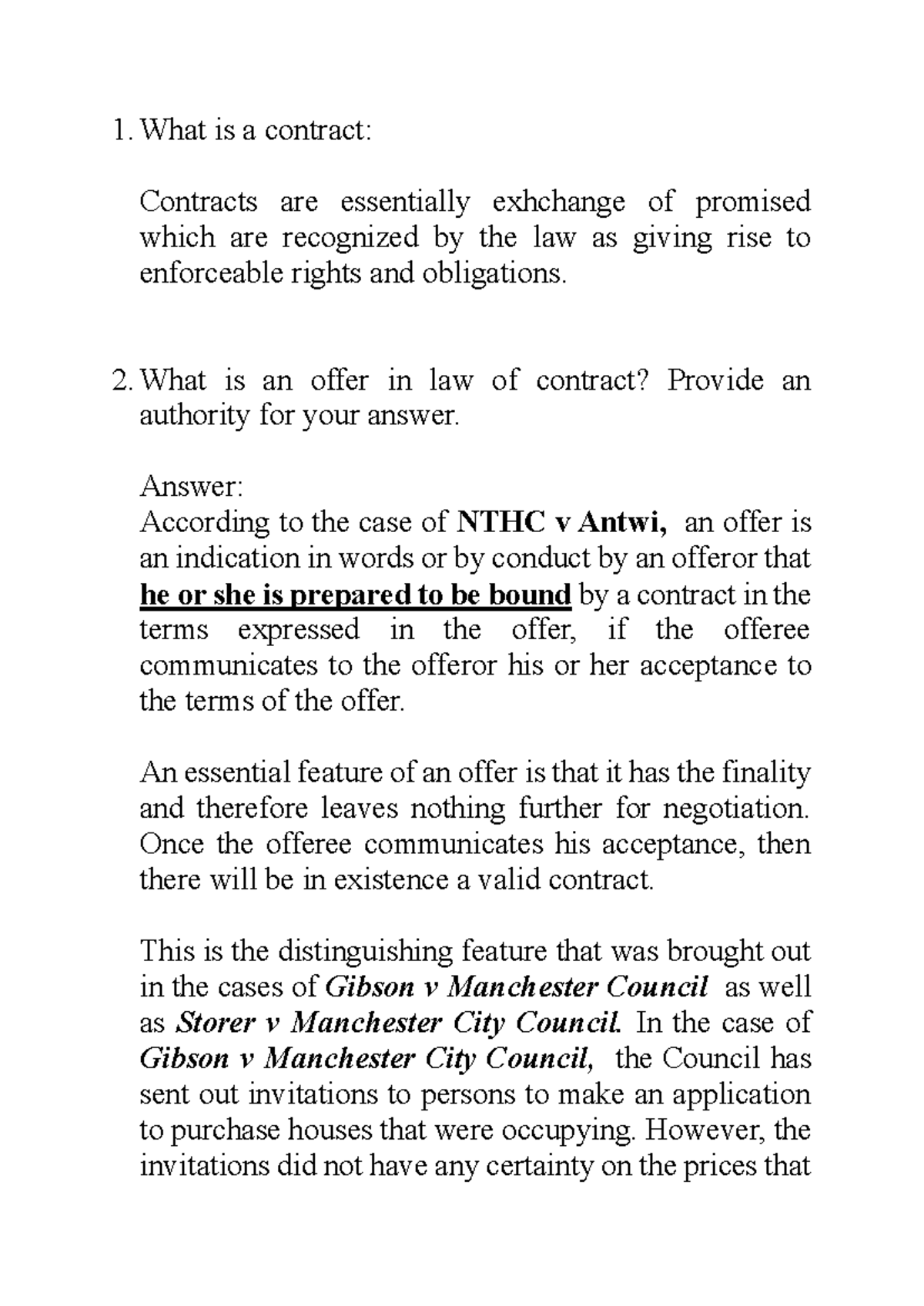Contract Answers 2023 on formation and agreements - What is a contract ...
