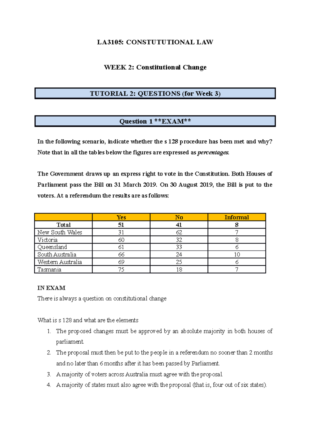 Tutorial 2 - LA3105: CONSTUTUTIONAL LAW WEEK 2: Constitutional Change ...