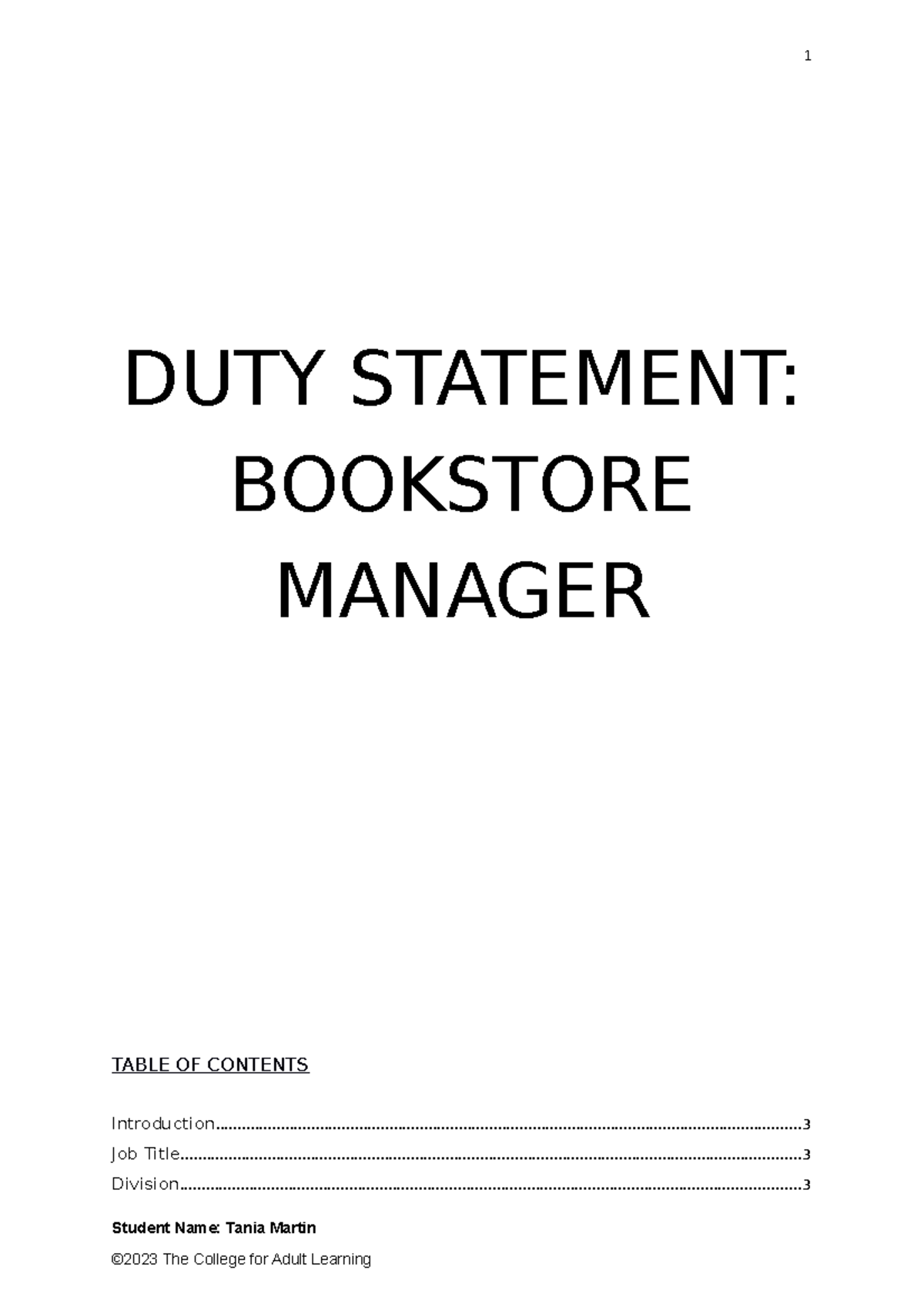 3. Bsbldr 522 Assessment Task 2 Store Managers Duty Statement - DUTY ...