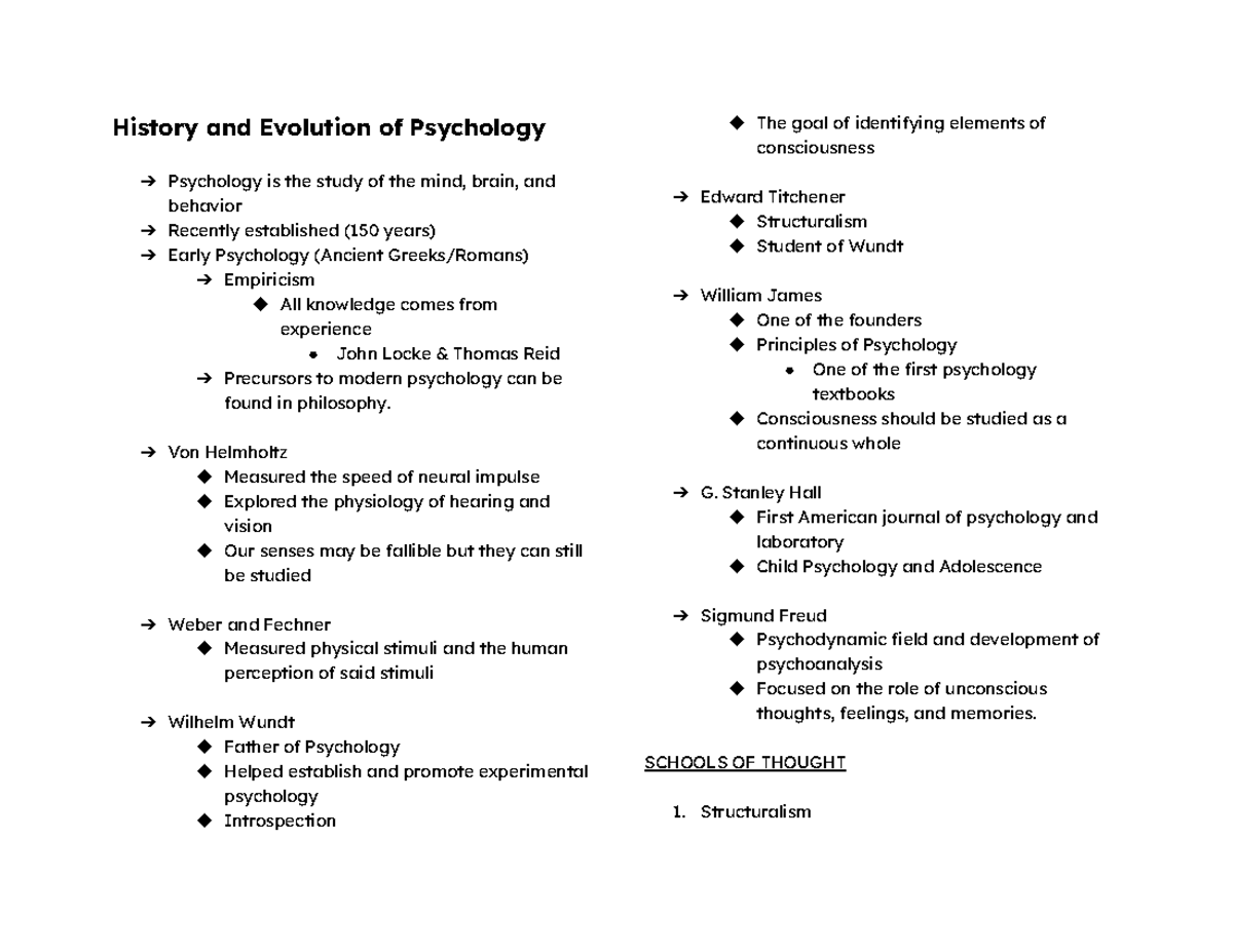 Psyntro Lecture Notes - History and Evolution of Psychology Psychology ...
