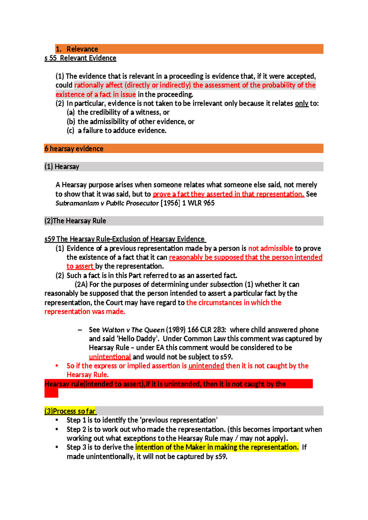 Evidence Notes - Relevance s 55 Relevant Evidence (1) The evidence that ...