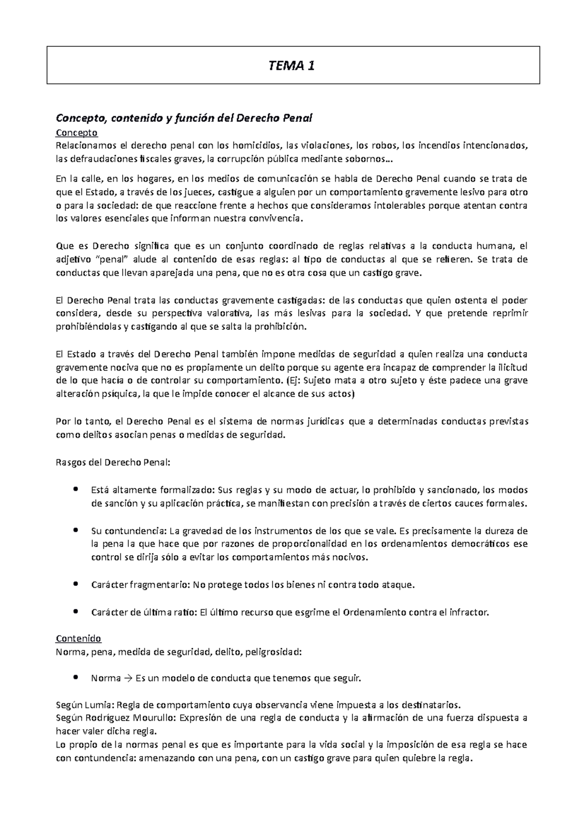 Derecho Penal I - TEMA 1 Concepto, contenido y función del Derecho ...