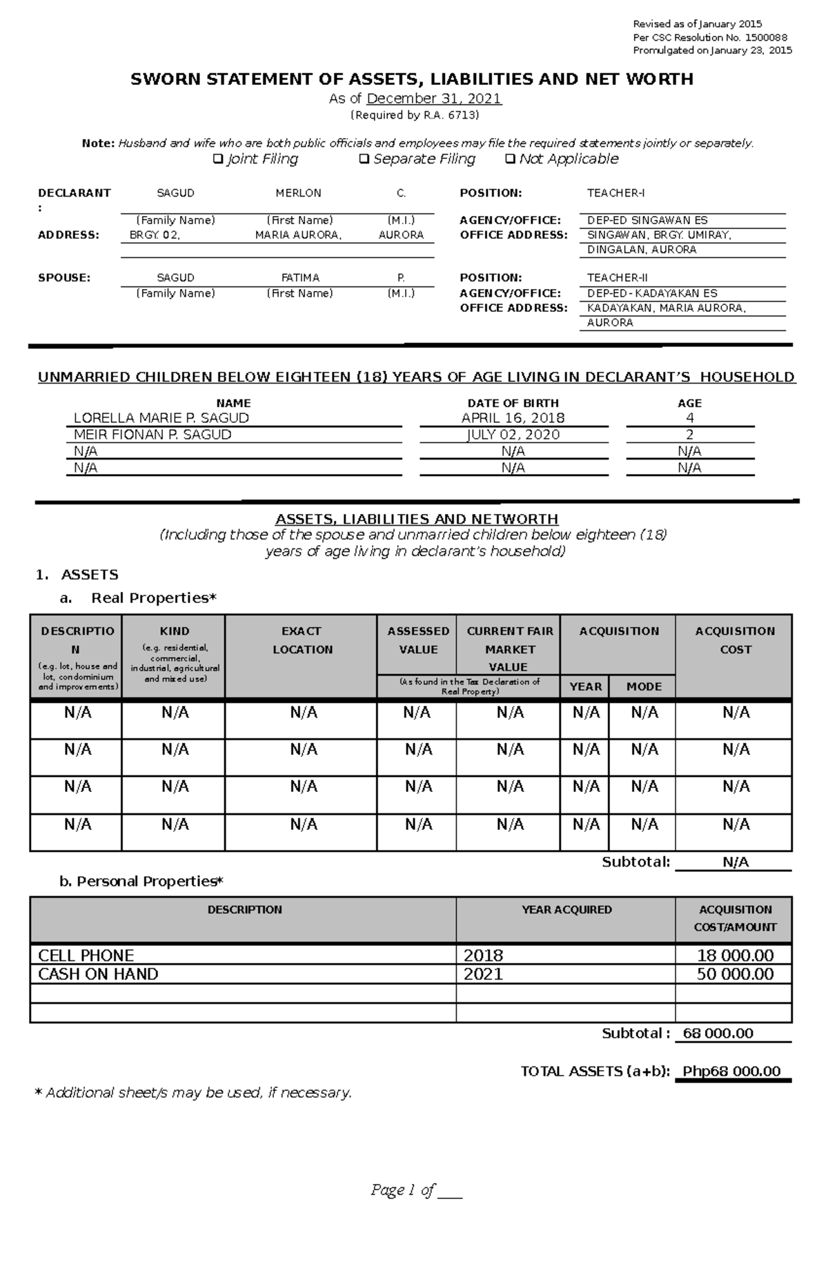 SALN-Form-2021 Merlon - Revised as of January 2015 Per CSC Resolution ...