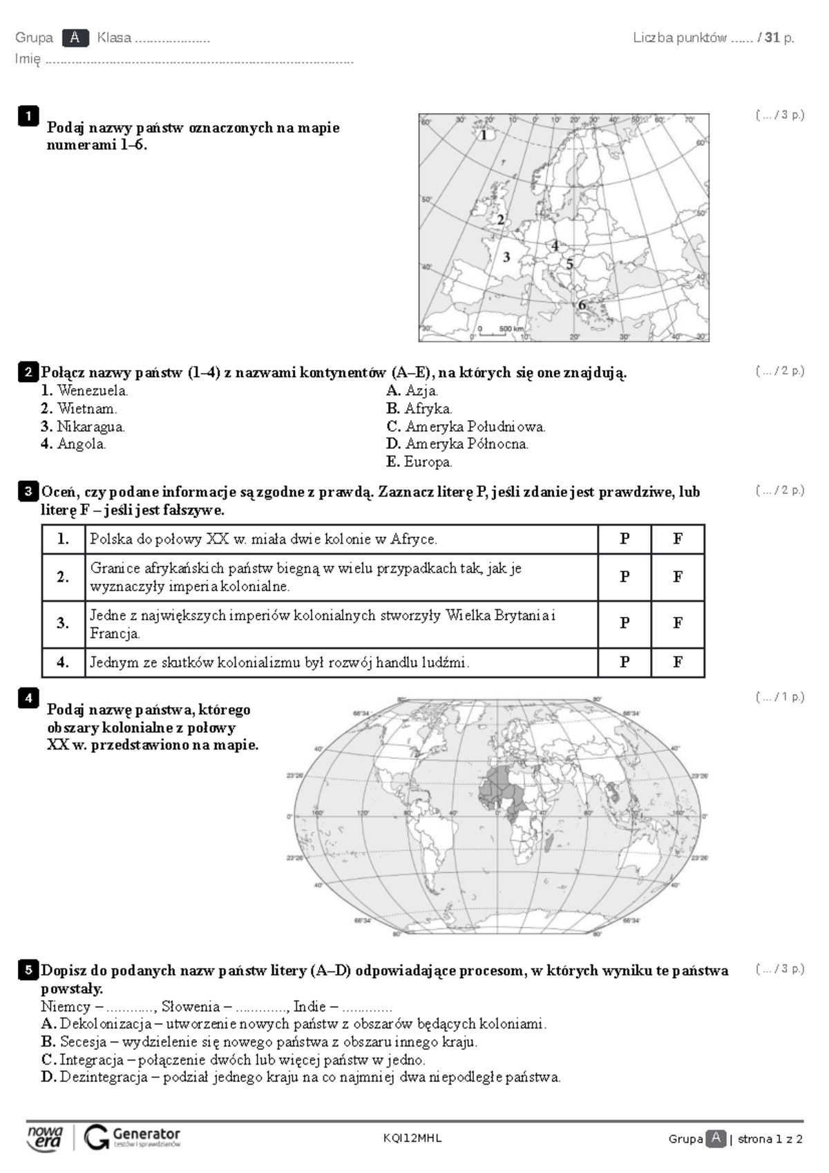 geografia zmiany na mapie politycznej - KQI12MHL Grupa A | strona 1 z 2