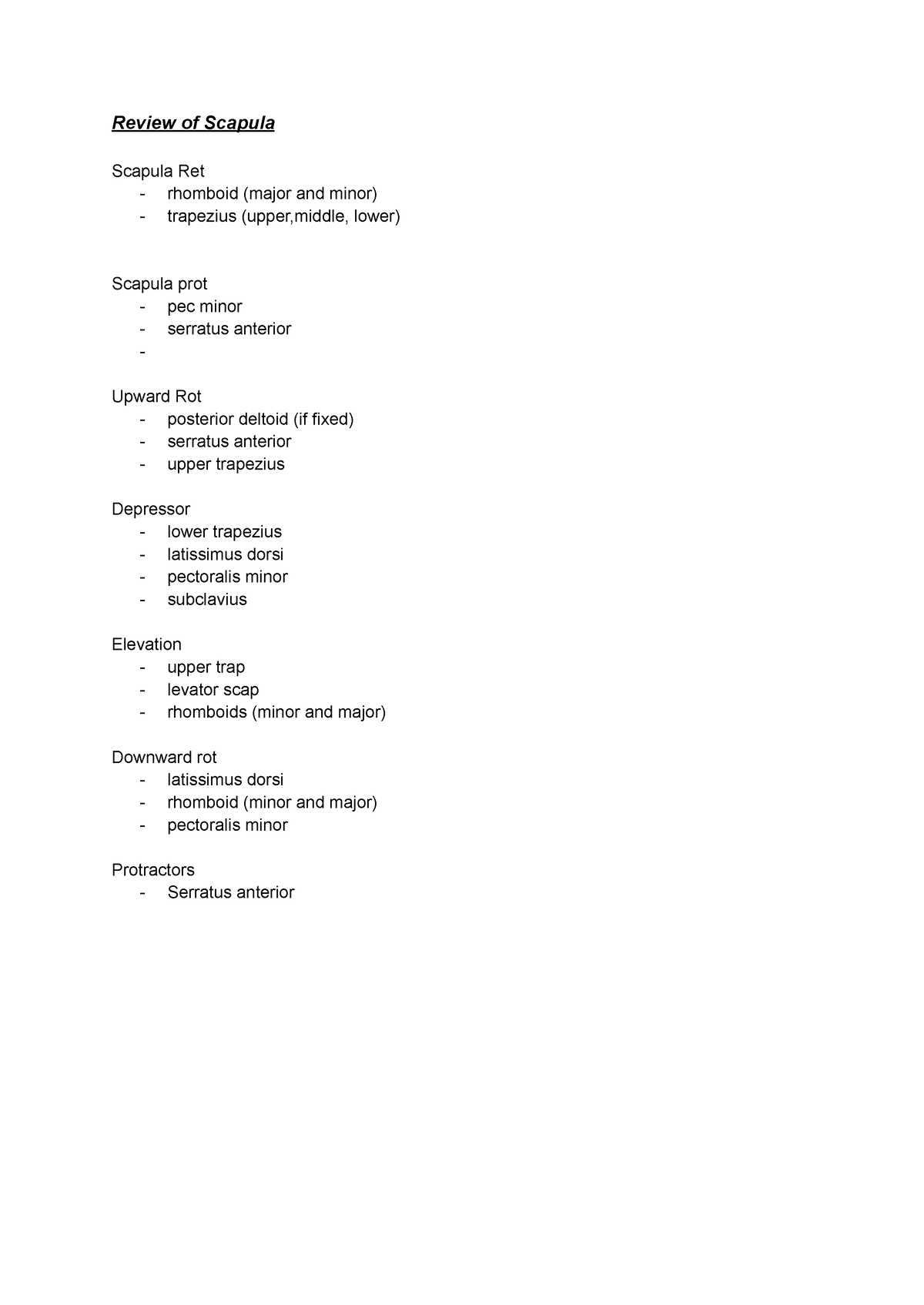 Anatomy- Review of Scapula - Review of Scapula Scapula Ret - rhomboid ...