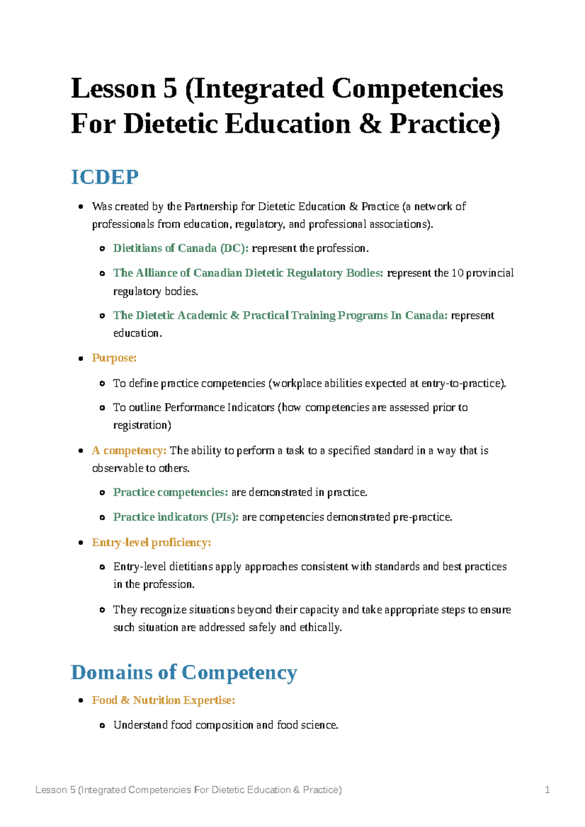 Lesson 5 (Integrated Competencies For Dietetic Education Practice ...