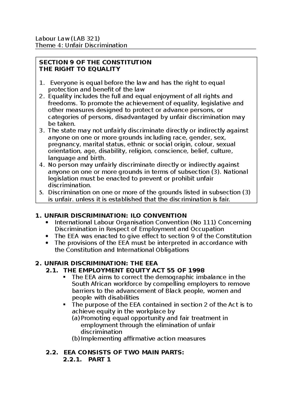 Labour Law Theme 4 - Topic 4 - Labour Law (LAB 321) Theme 4: Unfair ...