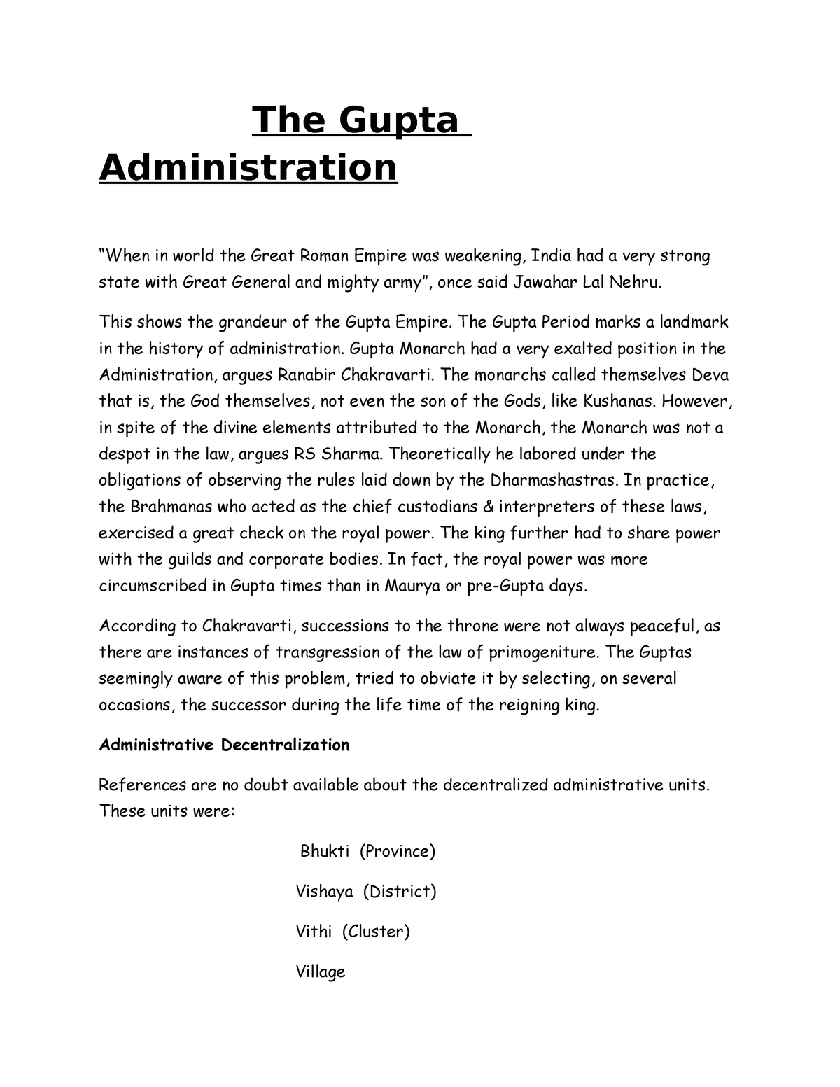 essay on gupta administration
