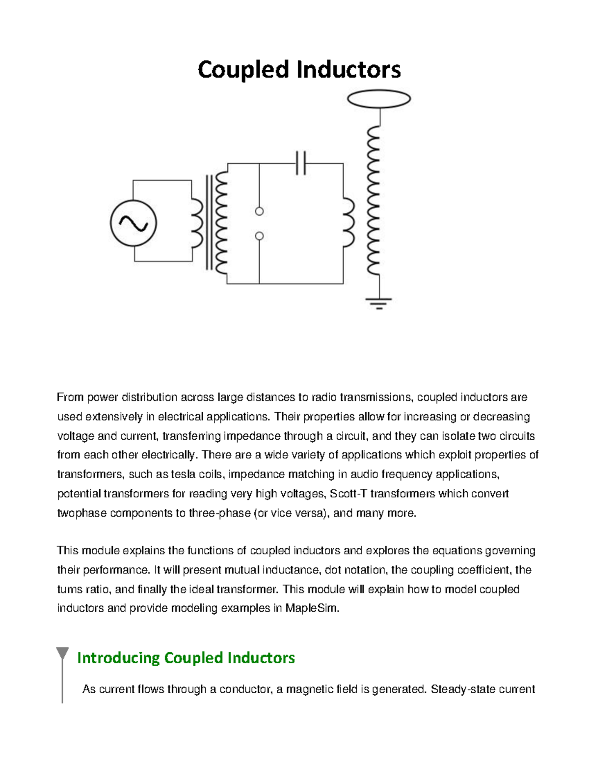 Coupled Inductors Coupled Inductors From power distribution across