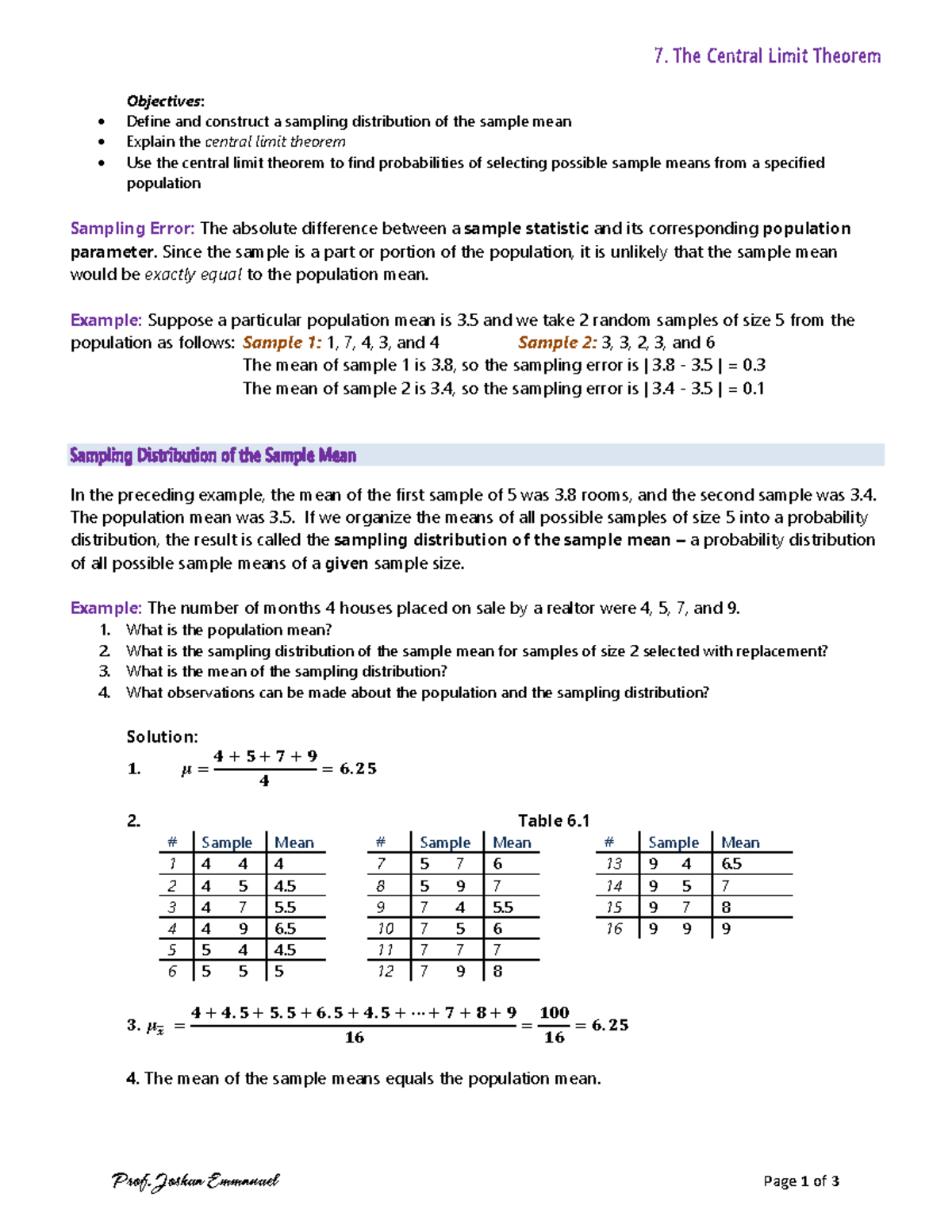 07-Central Limit Theorem - 7. The Central Limit Theorem Page 1 Of 3 ...