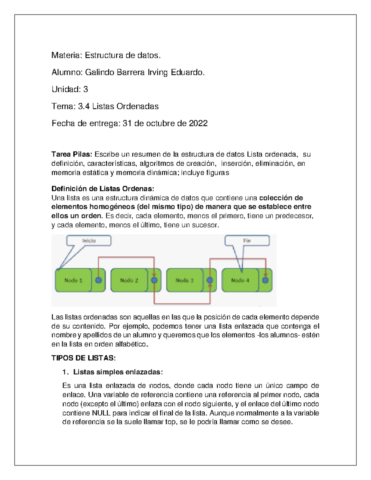 Listas Ordenadas - Apuntessss - Materia: Estructura De Datos. Alumno ...