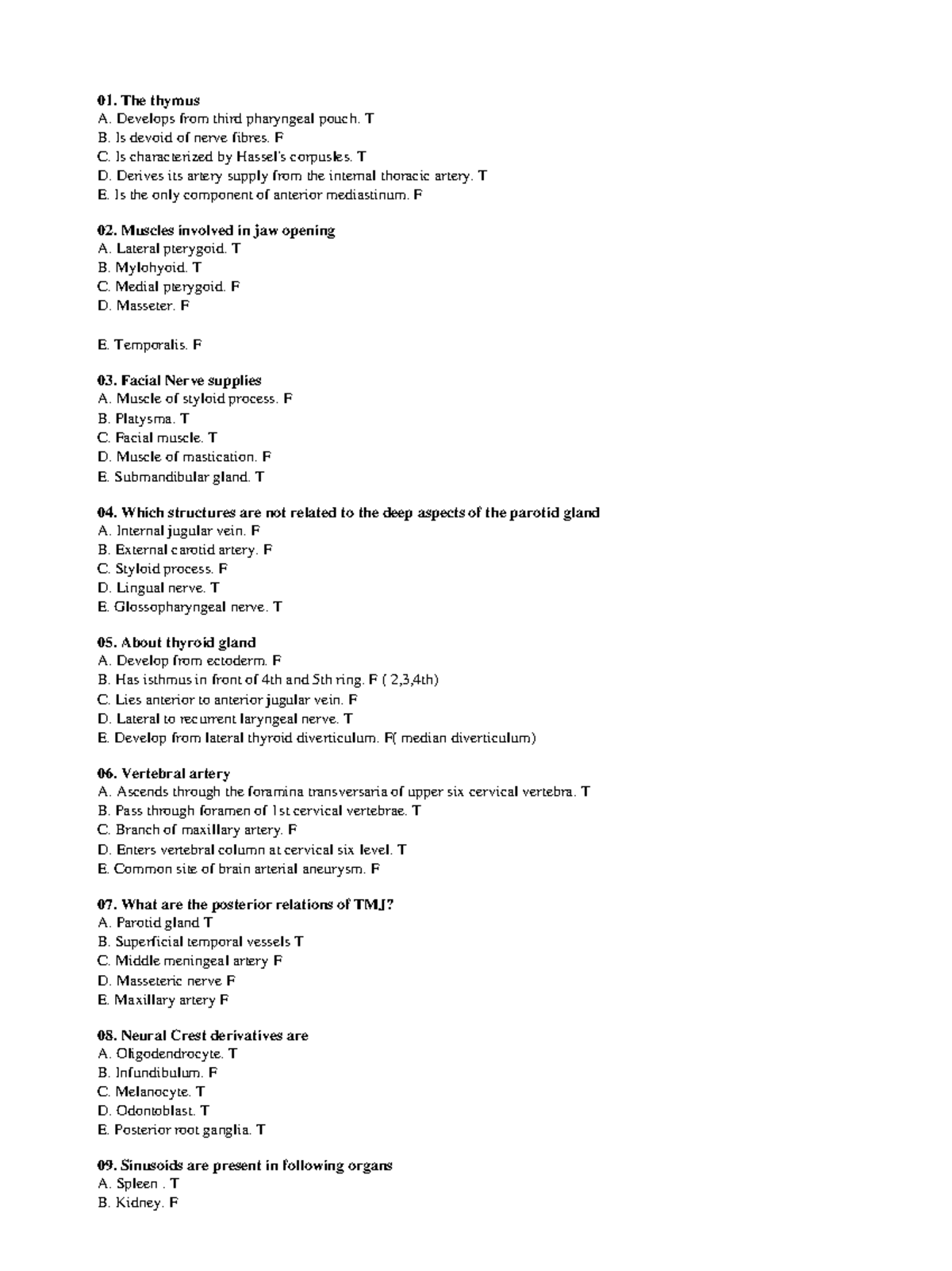 Final MT-1 (30 - Practical type questions - The thymus A. Develops from ...