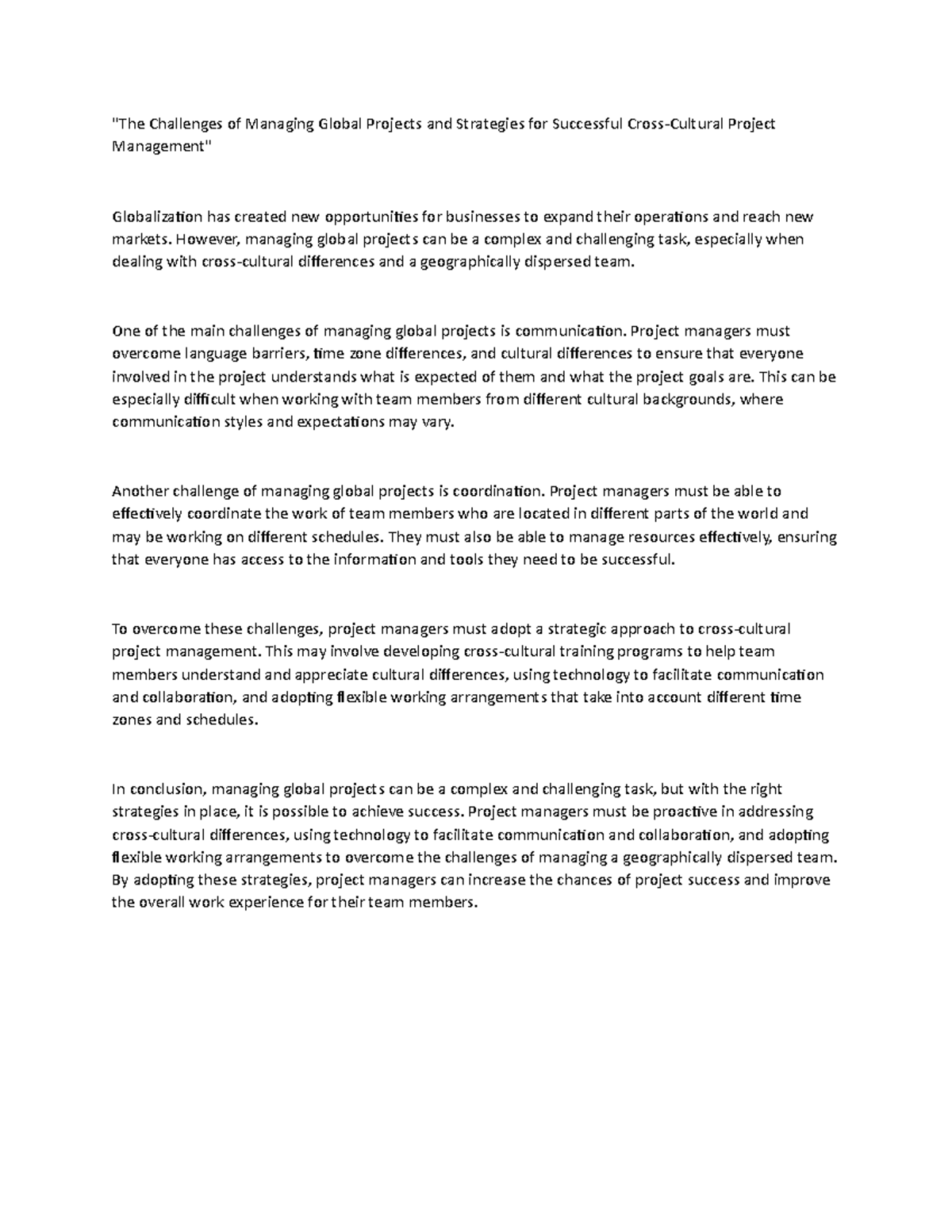 The Challenges of Managing Global Projects and Strategies for ...
