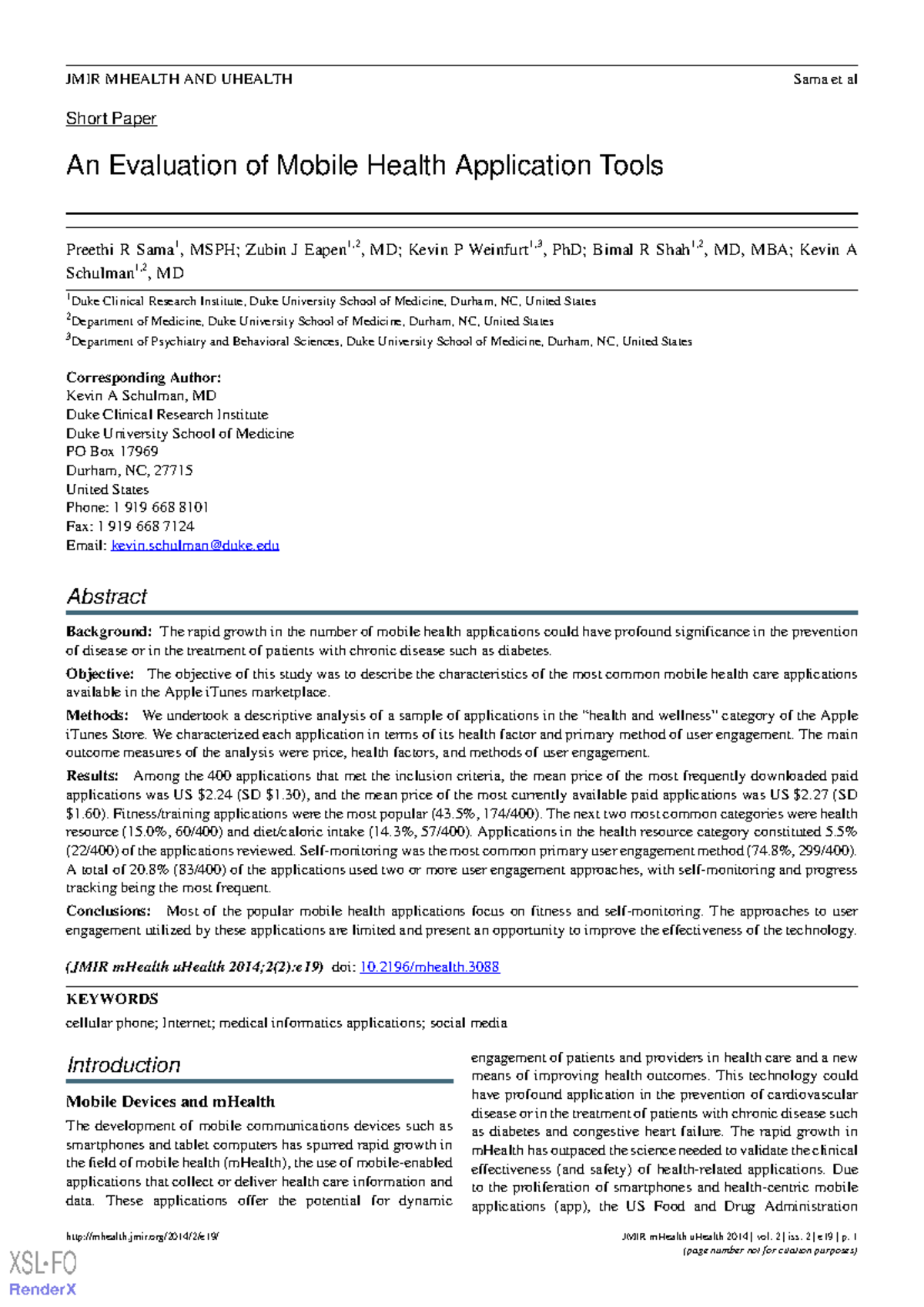 Sama et al. 2014 . An Evaluation of Mobile Health Application Tools ...