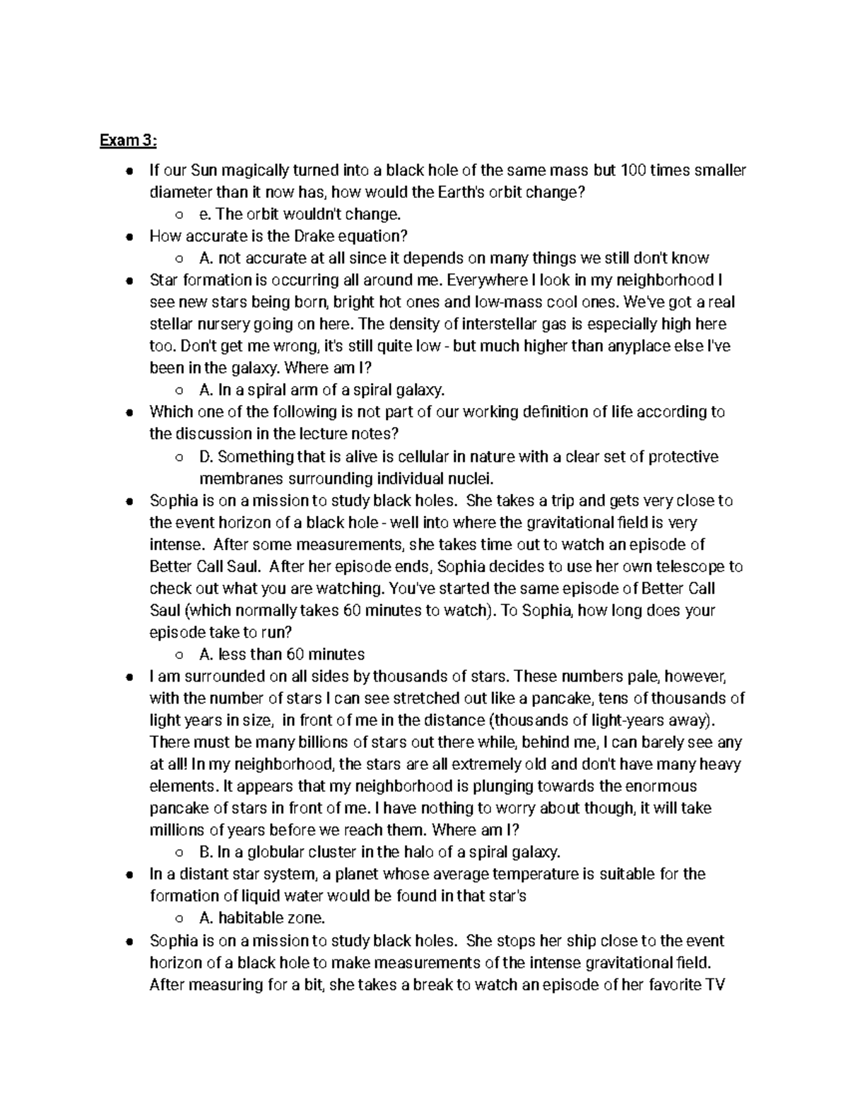 Astronomy exam 3 - Exam 3: If our Sun magically turned into a black ...