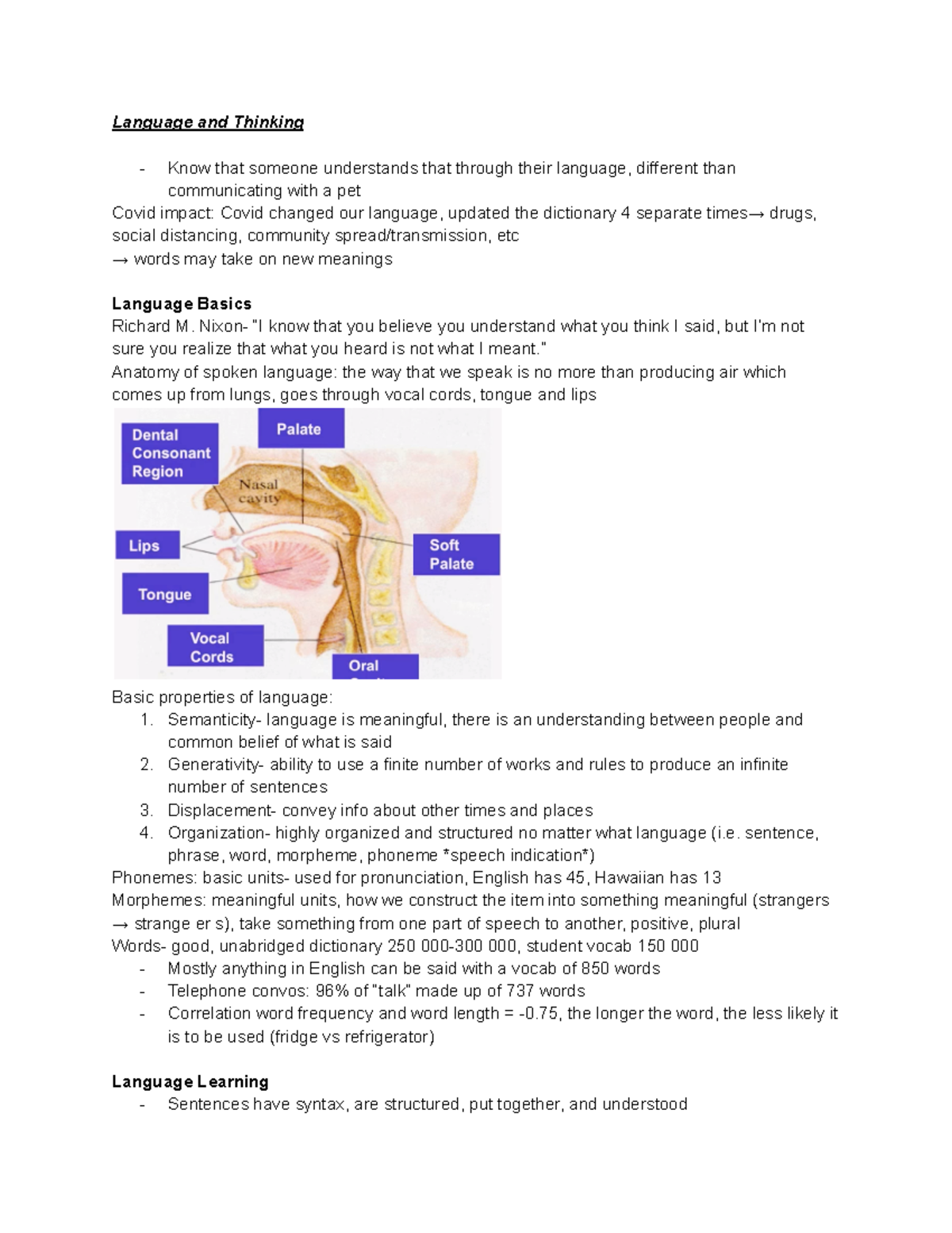 Final Exam Lecture Notes - Language and Thinking Know that someone ...