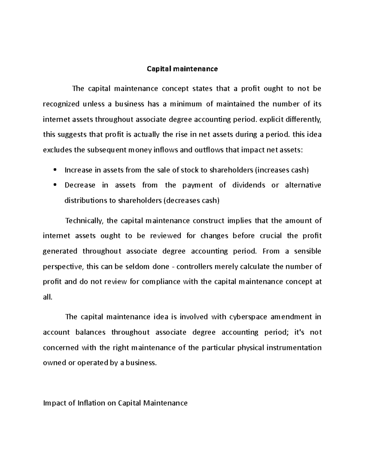 Capital maintenance - explicit differently, this suggests that profit ...