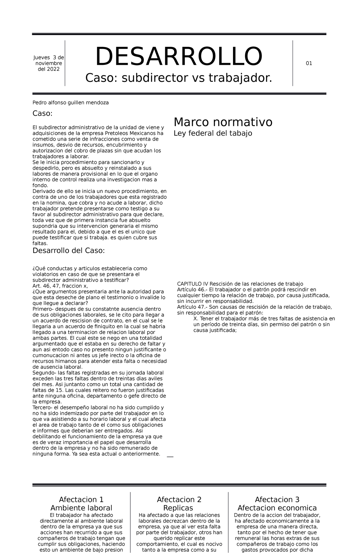 Caso Practico Casos De Litigio Laboral Jueves De Noviembre Del Desarrollo Caso Studocu