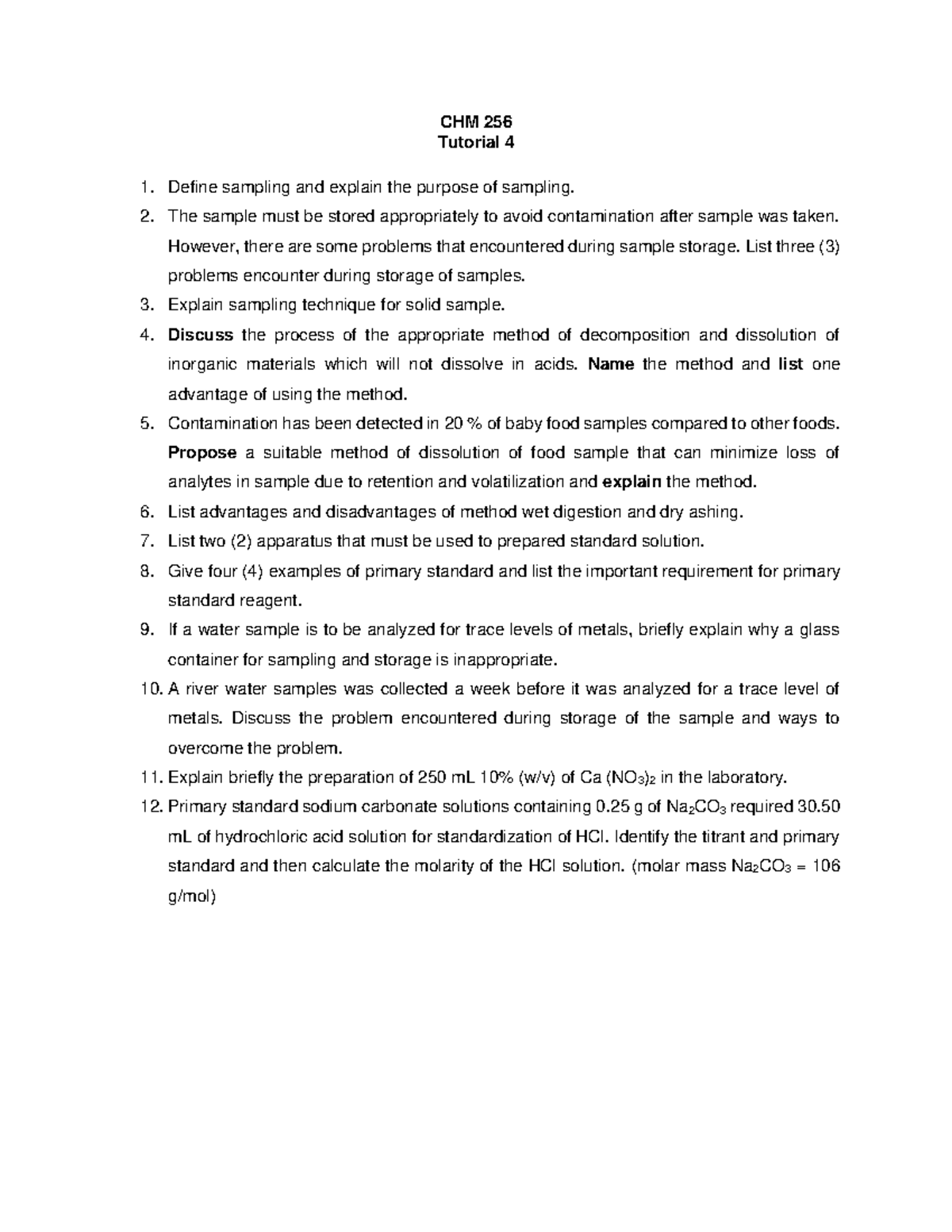 Tutorial 4 - Basic Requirements For Analysis - CHM 256 Tutorial 4 ...