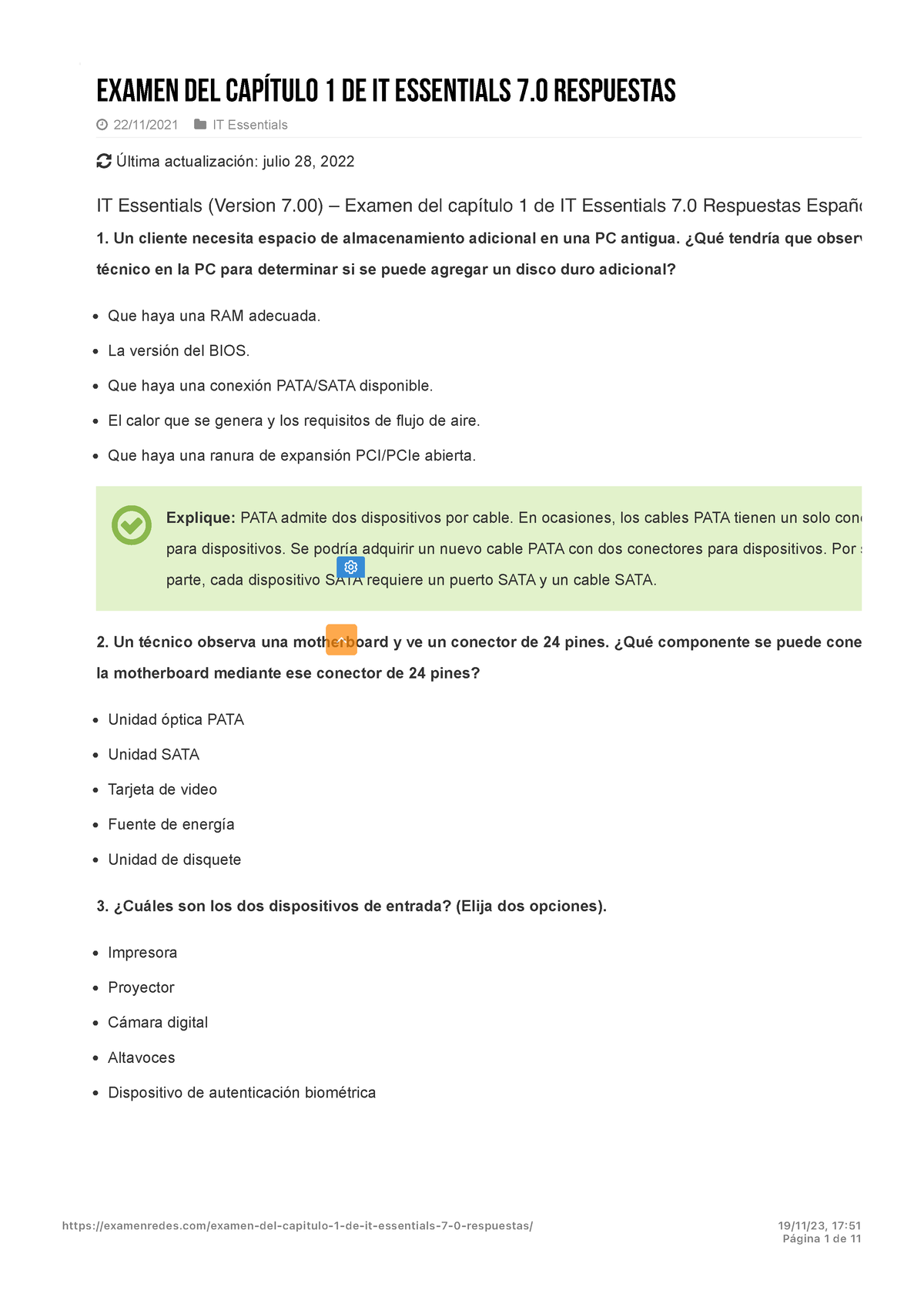 Examen Del Capítulo 1 De IT Essentials 7.0 Respuestas - Examen Del ...